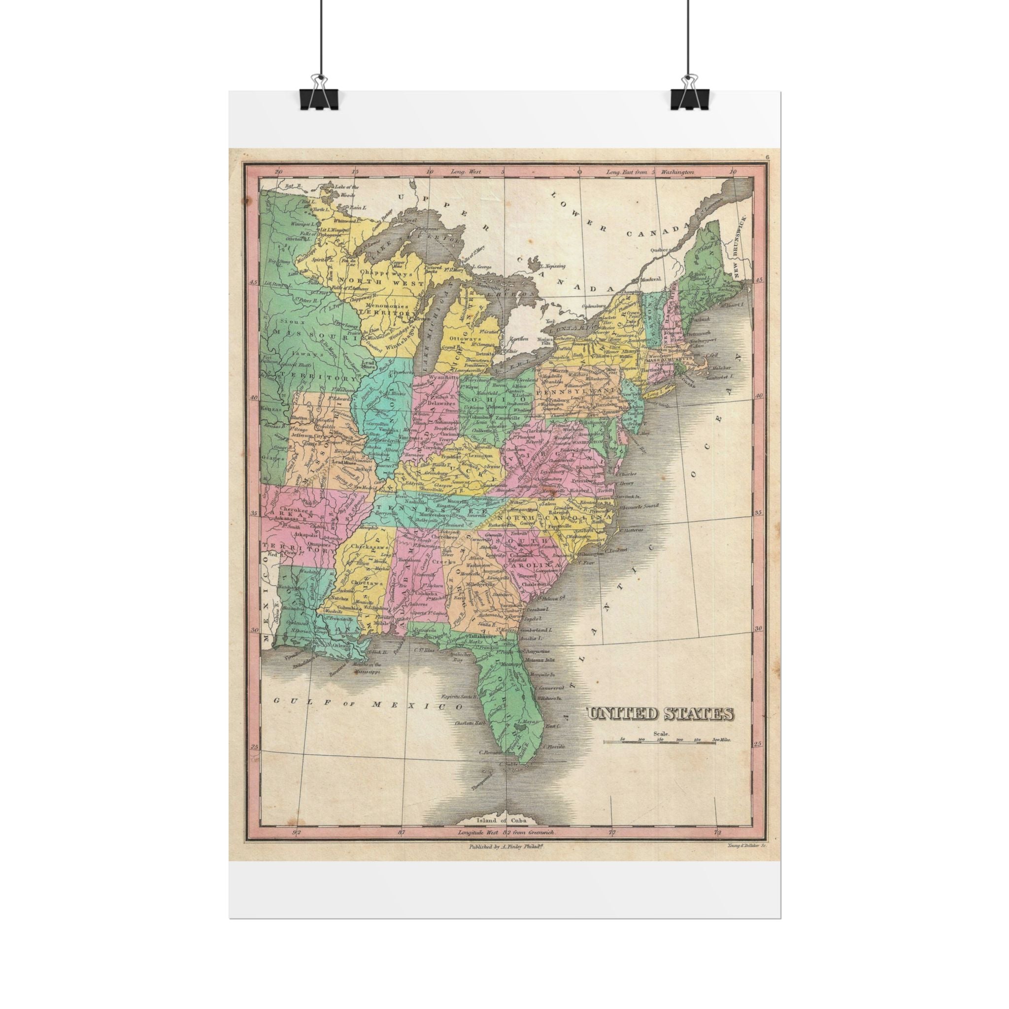 United States of America Historic Map (c. 1827) Rolled Poster | Vintage Map Wall Art