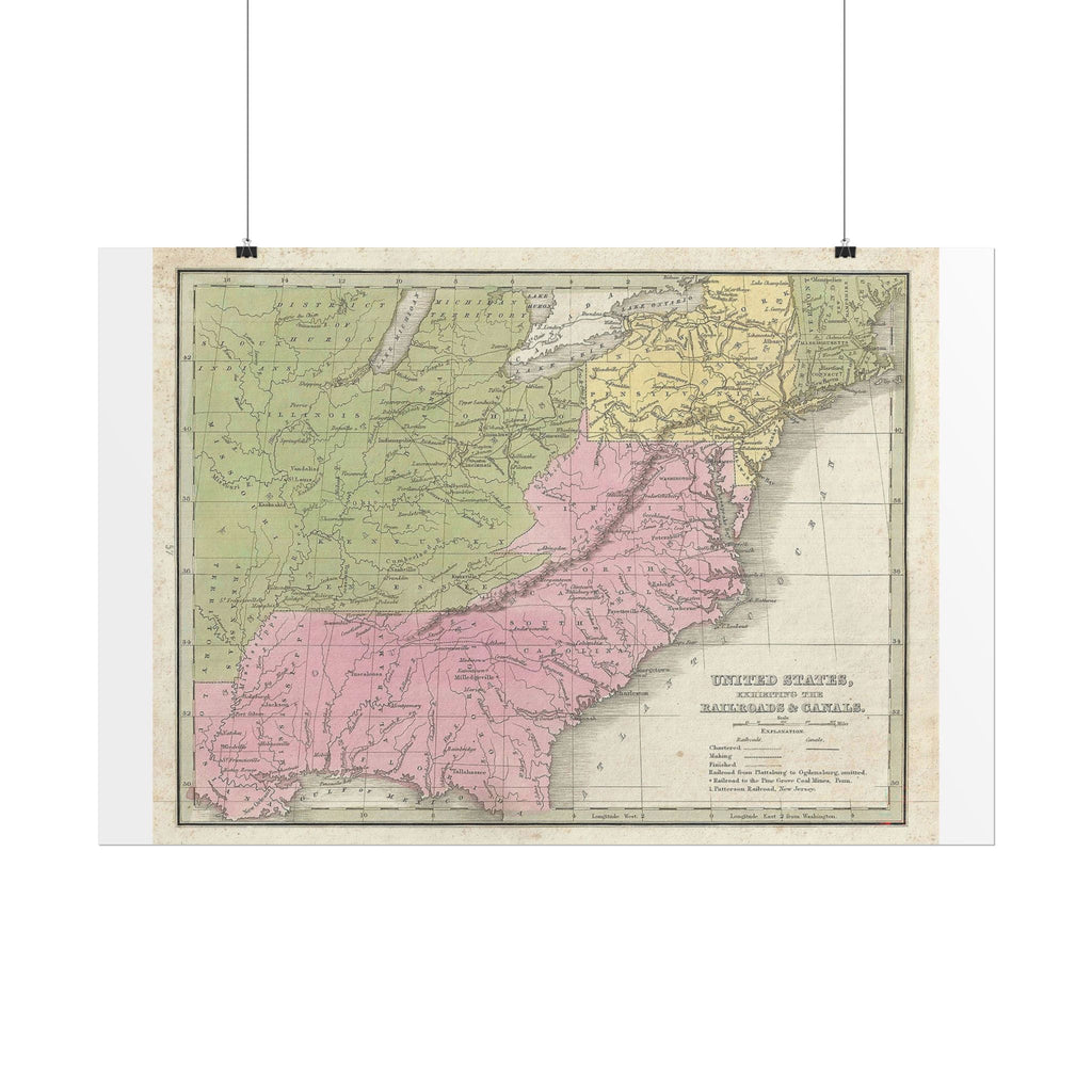 United States of America Historic Railroad Map (c. 1835) Rolled Poster | Vintage Map Wall Art