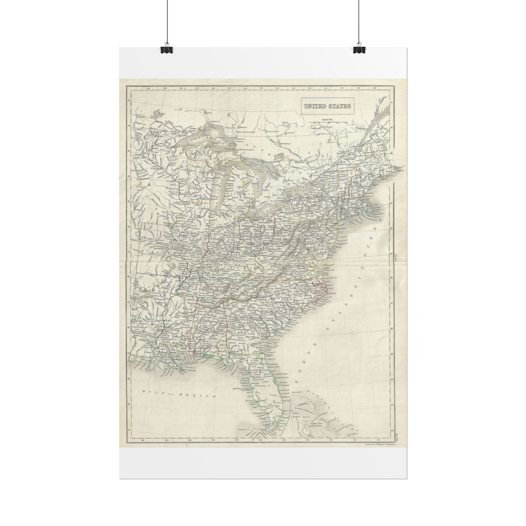 United States of America Historic Map (c. 1844) Rolled Poster | Vintage Map Wall Art