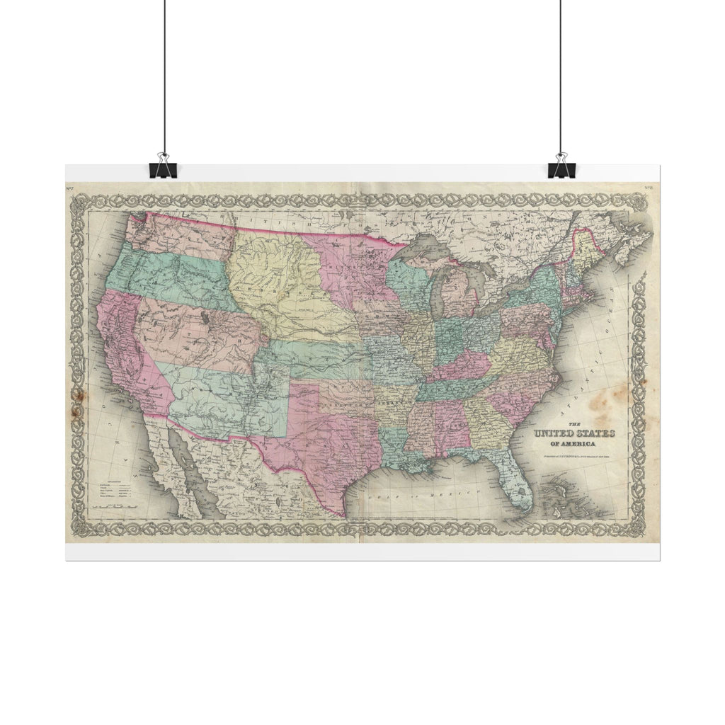 United States of America Historic Map (c. 1856) Rolled Poster | Vintage Map Wall Art