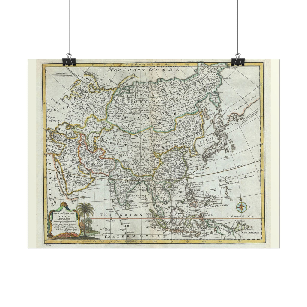 Asia and Chinese Tartary Historic World Map (c. 1747) Rolled Poster | Antique State Map Wall Art