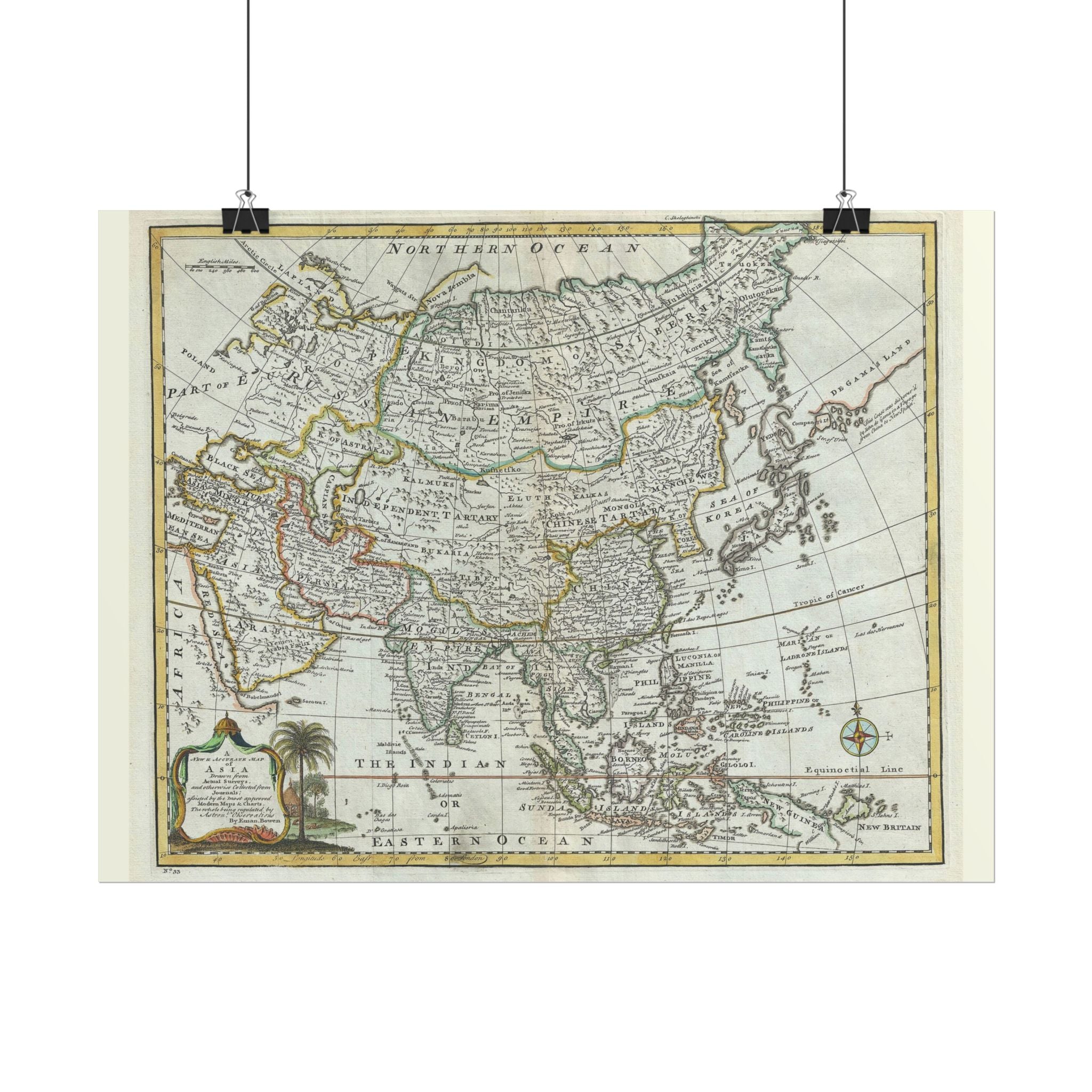 Asia and Chinese Tartary Historic World Map (c. 1747) Rolled Poster | Antique State Map Wall Art
