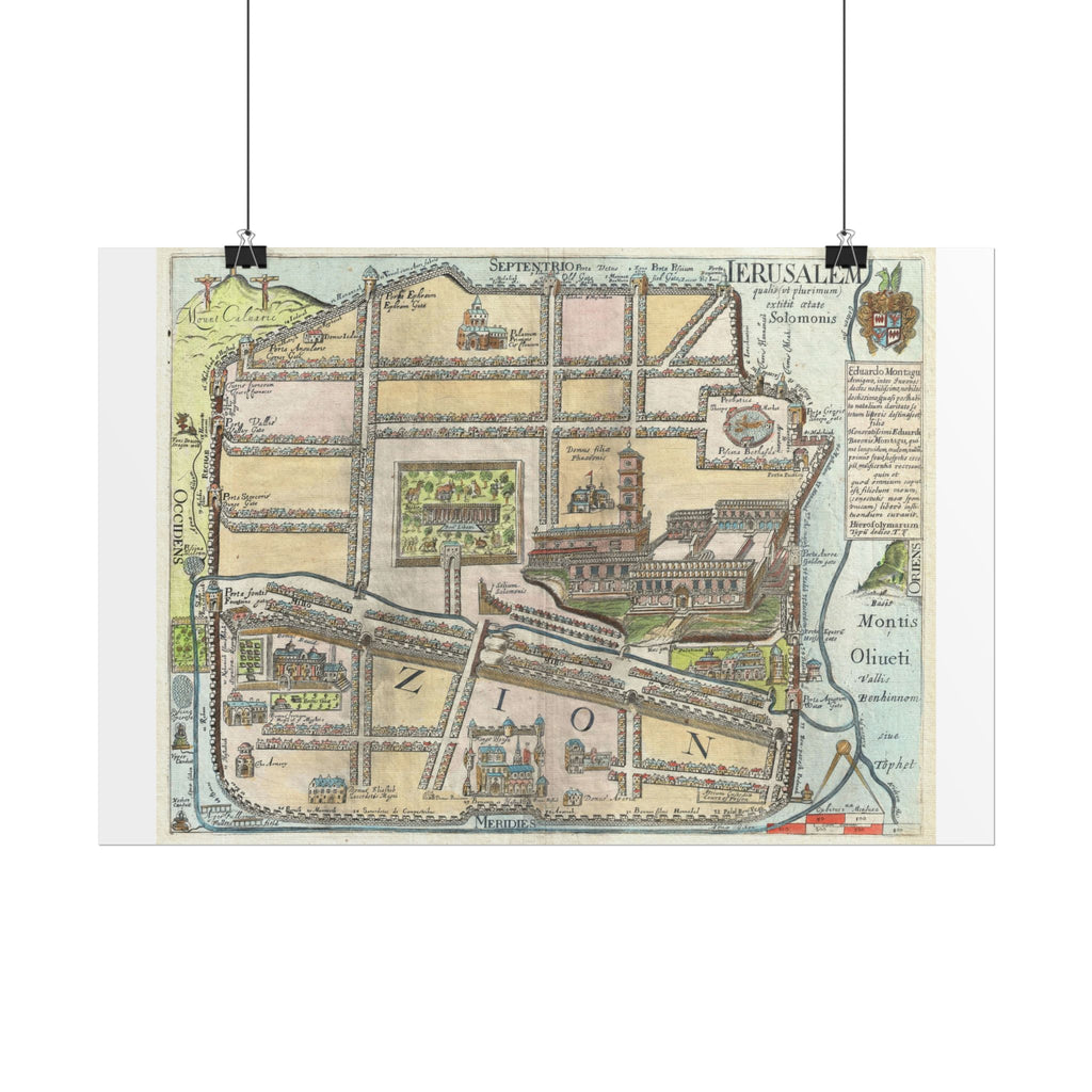 Jerusalem Historic Map (c. 1650) Israel/Palestine Rolled Poster | Vintage Antique City Map