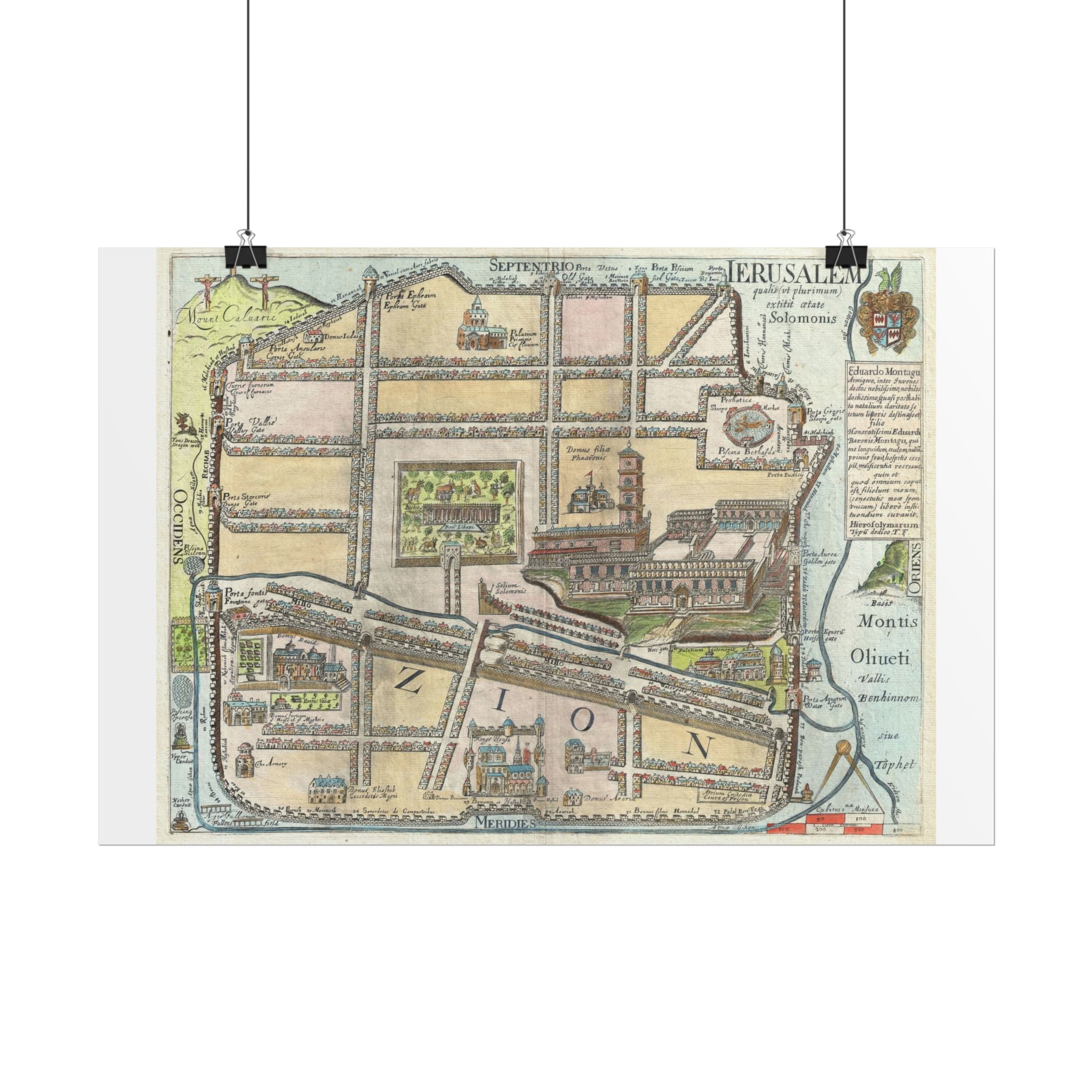 Jerusalem Historic Map (c. 1650) Israel/Palestine Rolled Poster | Vintage Antique City Map