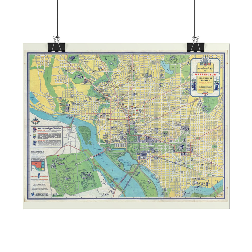 Washington DC (c. 1930s) Historic City Map Rolled Poster | Vintage Map Wall Art