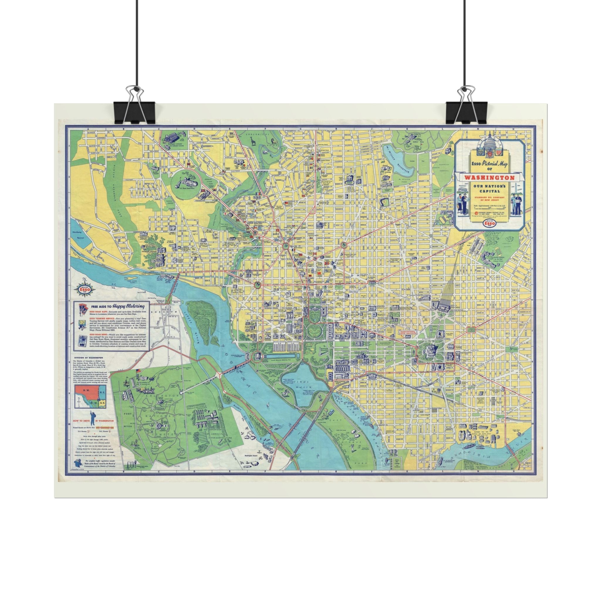 Washington DC (c. 1930s) Historic City Map Rolled Poster | Vintage Map Wall Art