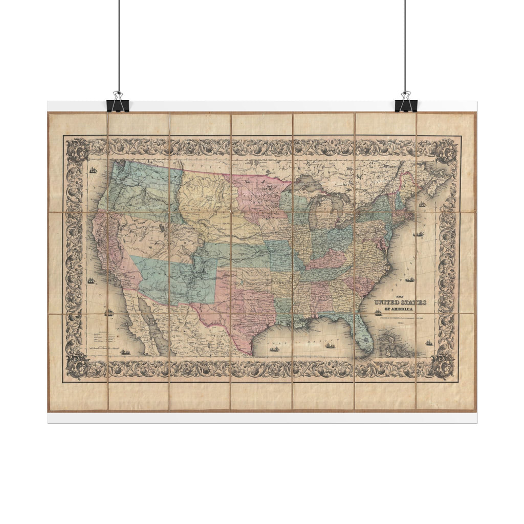 United States of America Historic Map (c. 1855) Rolled Poster | Vintage Map Wall Art