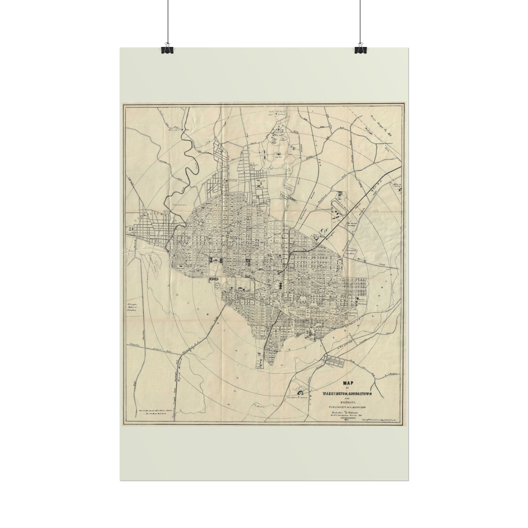 Washington DC (c. 1883) Historic City Map Rolled Poster | Vintage Map Wall Art