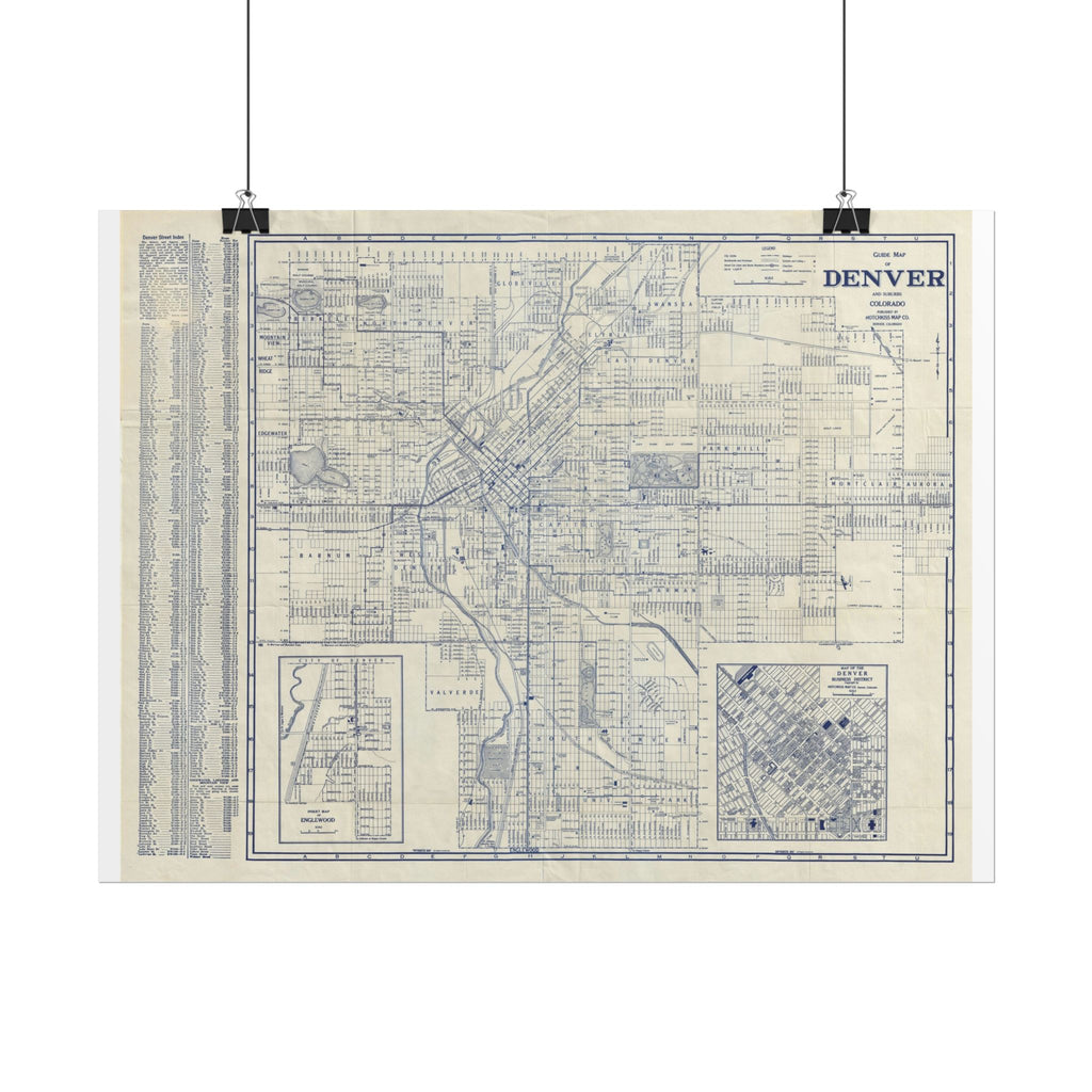 Denver, Colorado Historic Map (c. 1947) Rolled Poster | Antique City Map Wall Art