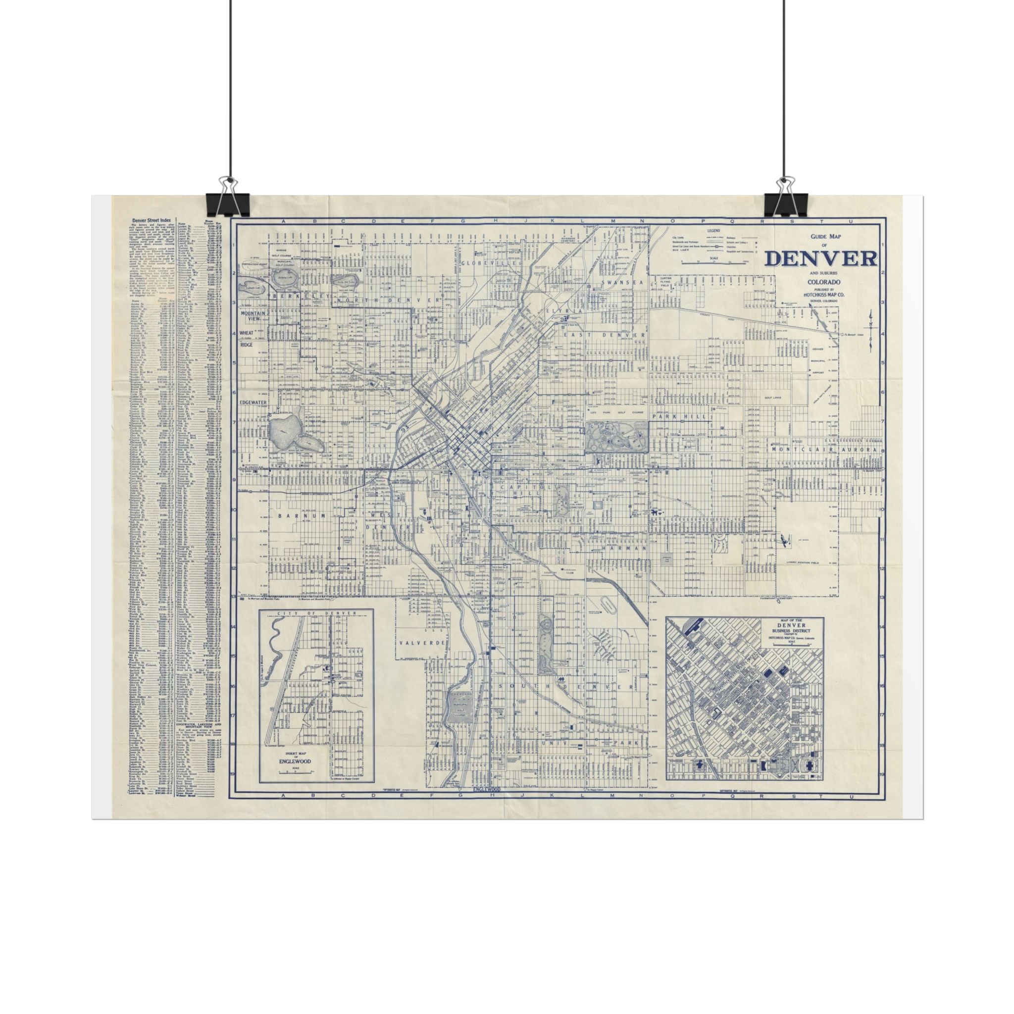 Denver, Colorado Historic Map (c. 1947) Rolled Poster | Antique City Map Wall Art