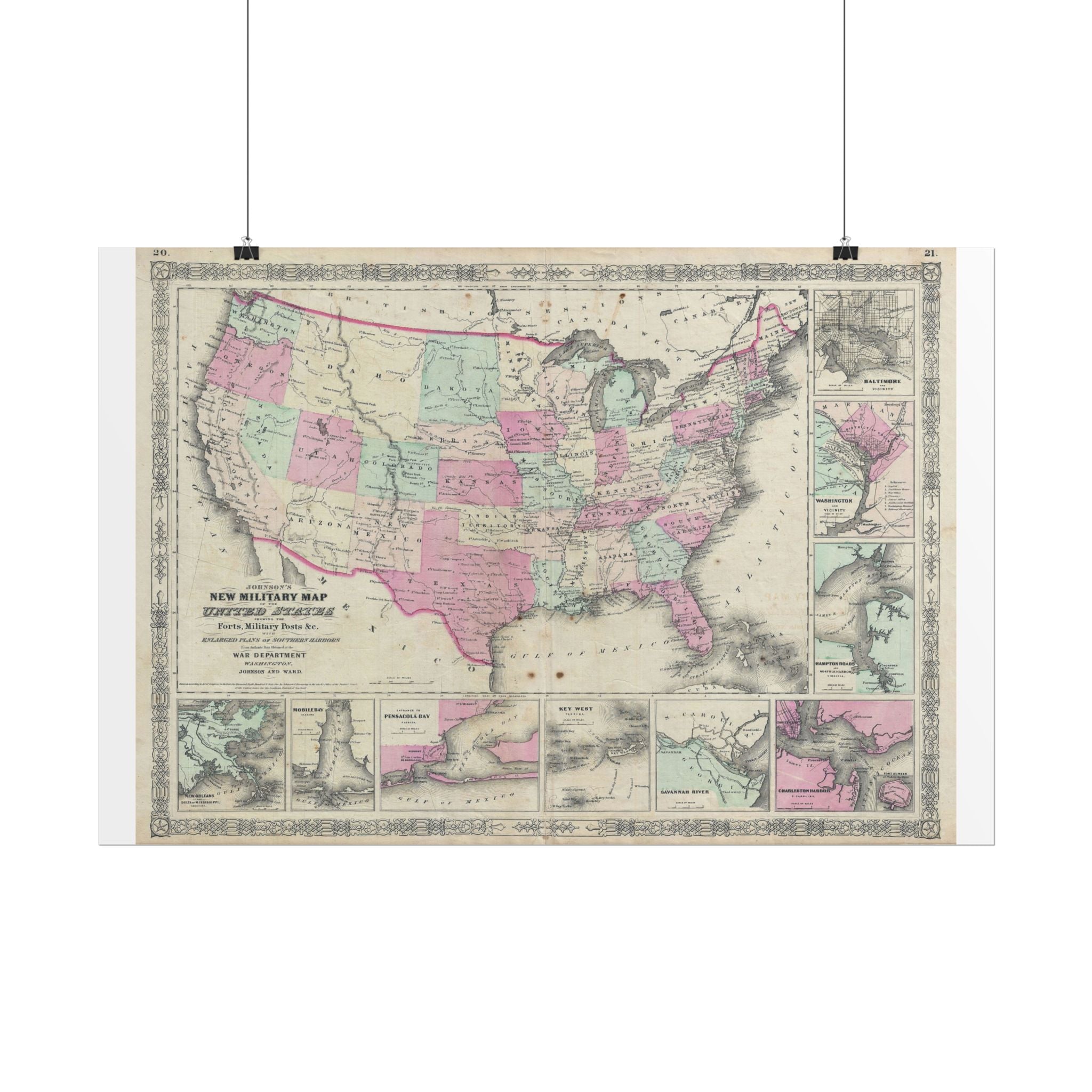 United States of America Historic Map (c. 1863) Rolled Poster | Vintage Map Wall Art