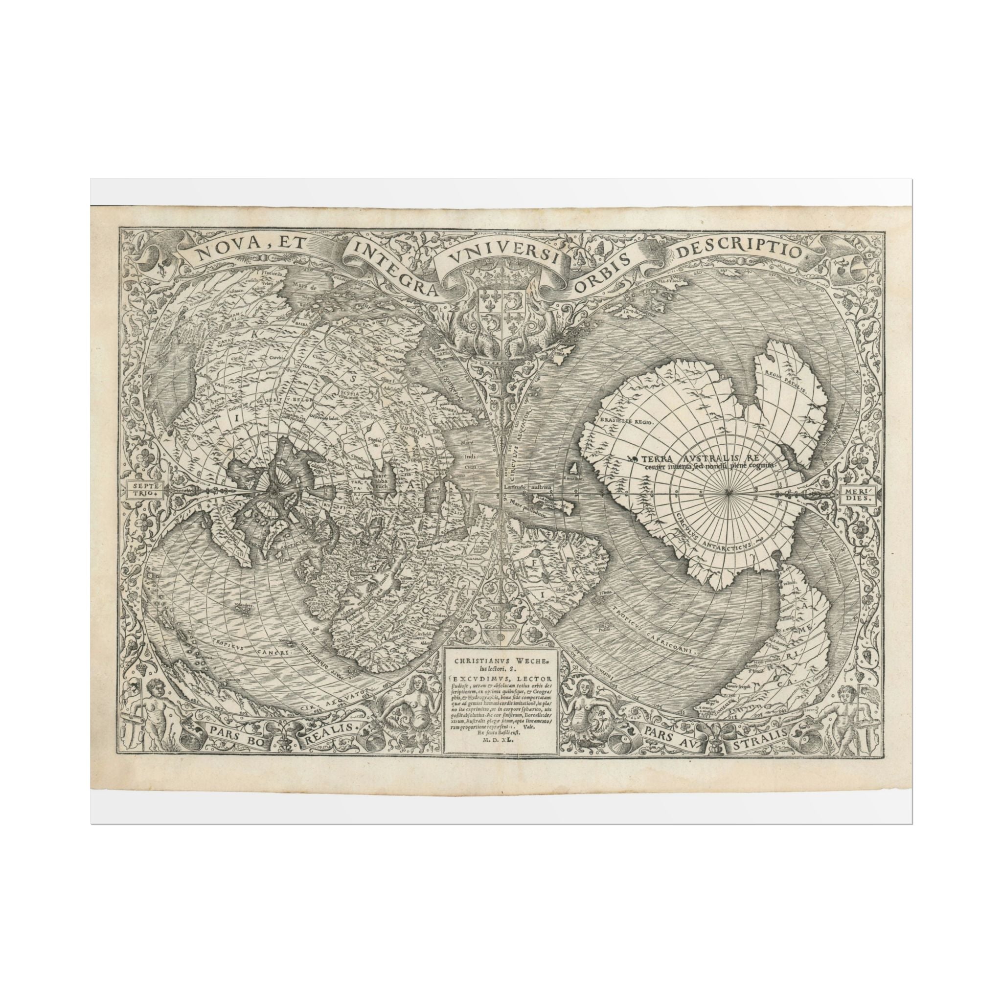 World Atlas Historic Map (c. 1540) Rolled Poster | Vintage Map Wall Art