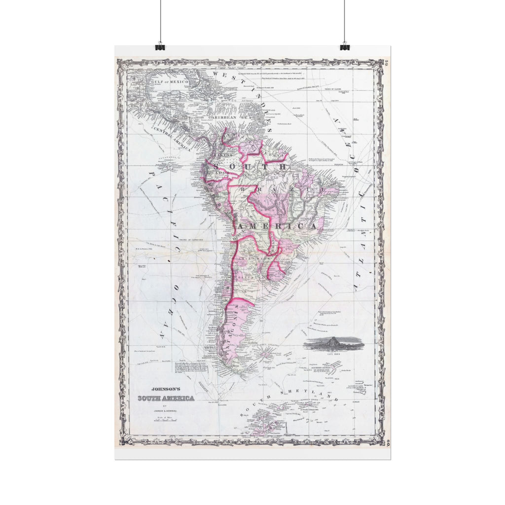 South America Antique Map (c. 1862) Rolled Poster | Vintage Map Wall Art
