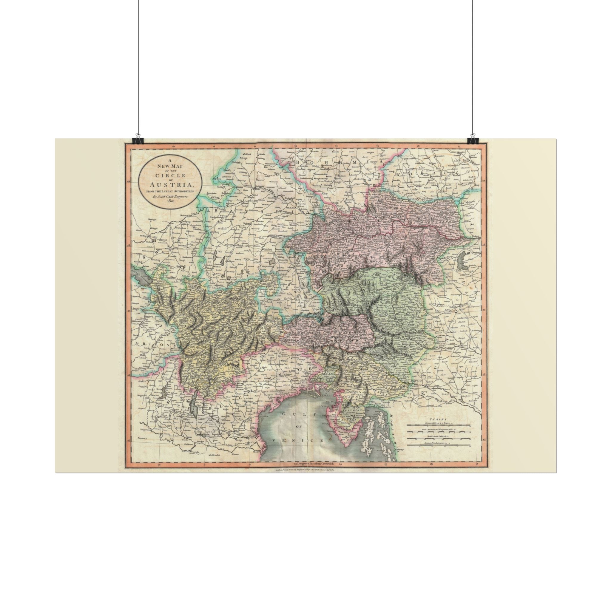 Austria Historic Map (c. 1801) Rolled Poster | Vintage Map Wall Art