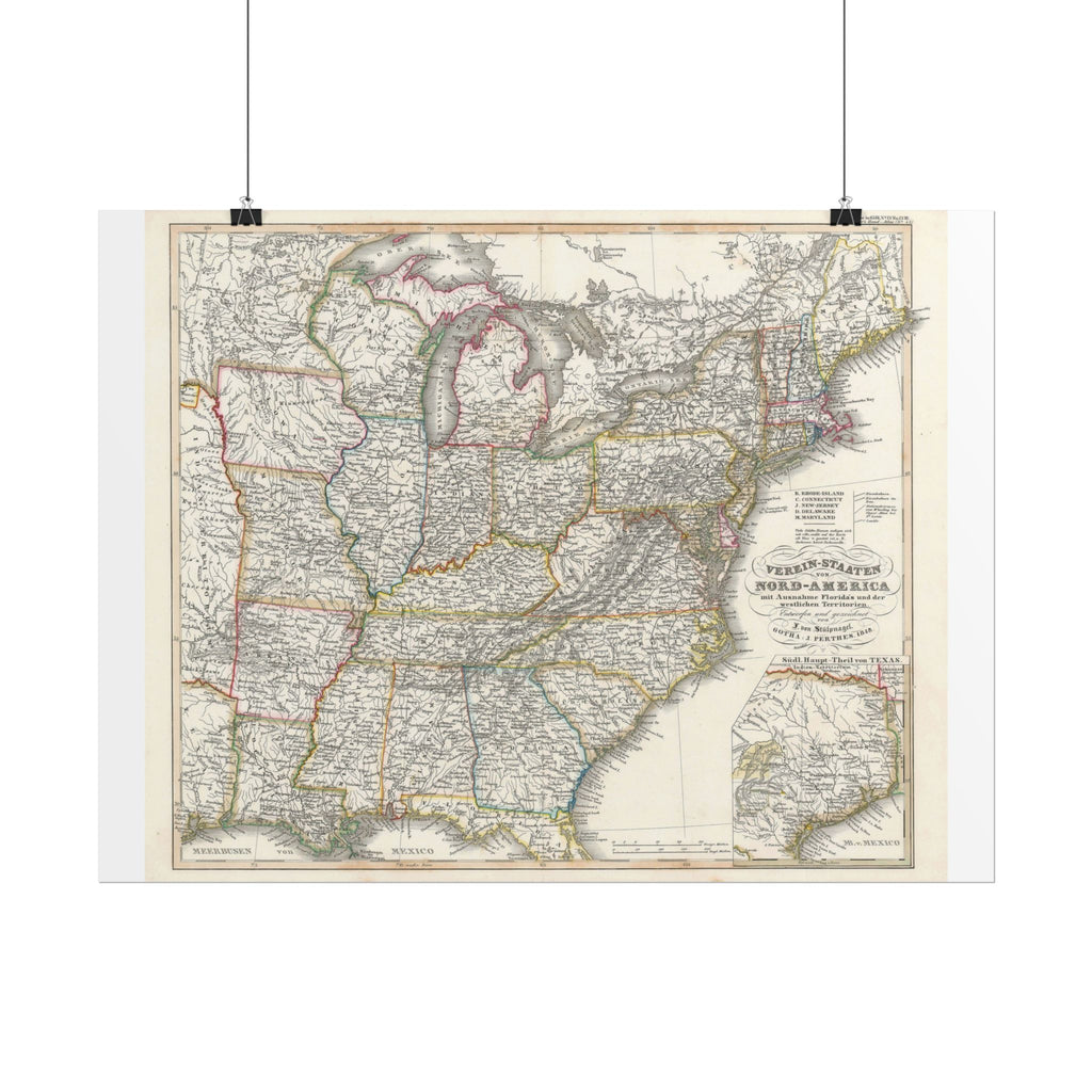 United States of America Historic Map (c. 1851) Rolled Poster | Vintage Map Wall Art