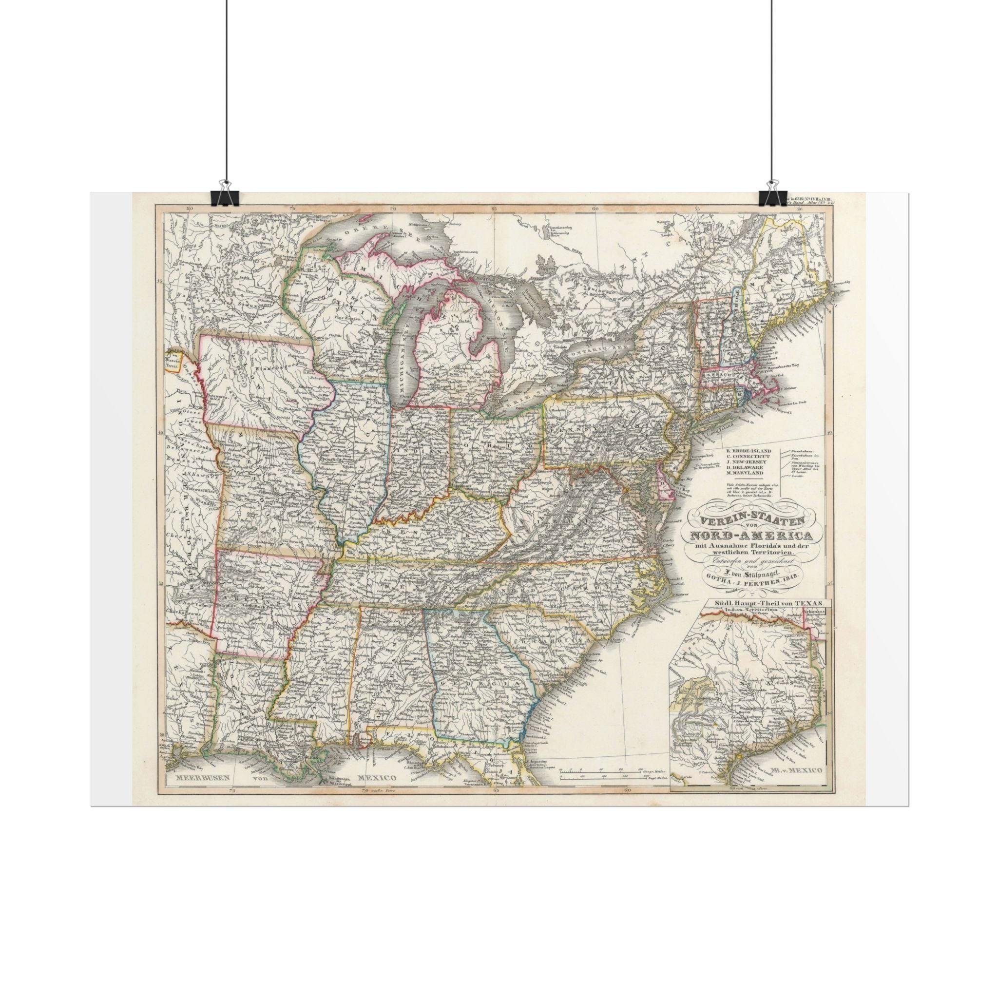 United States of America Historic Map (c. 1851) Rolled Poster | Vintage Map Wall Art