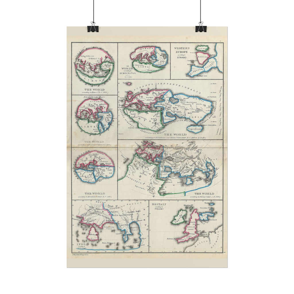 The Ancient World according to Homer, Ptolomy, Democritus, et al. Historic Map (c. 1867) Rolled Poster | Antique Map Wall Art