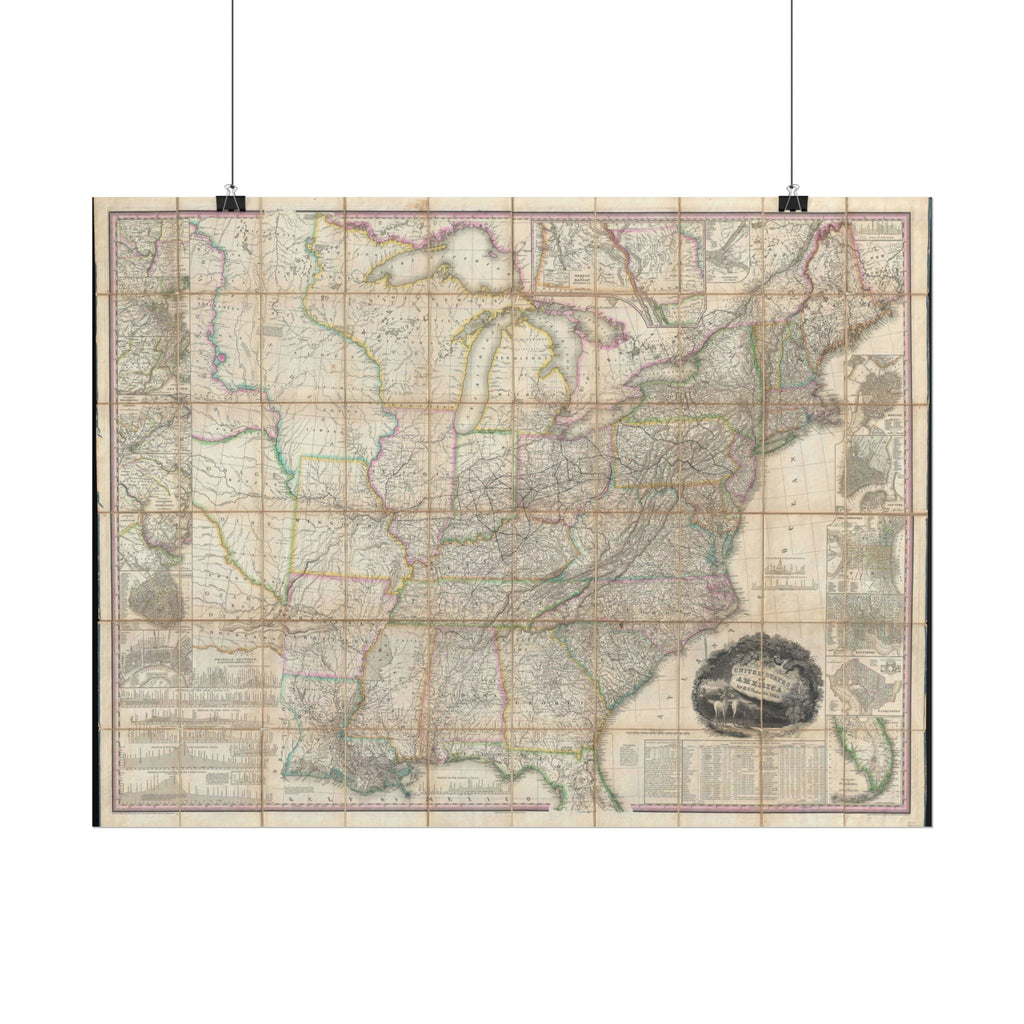United States of America Historic Map (c. 1829) Rolled Poster | Vintage Map Wall Art