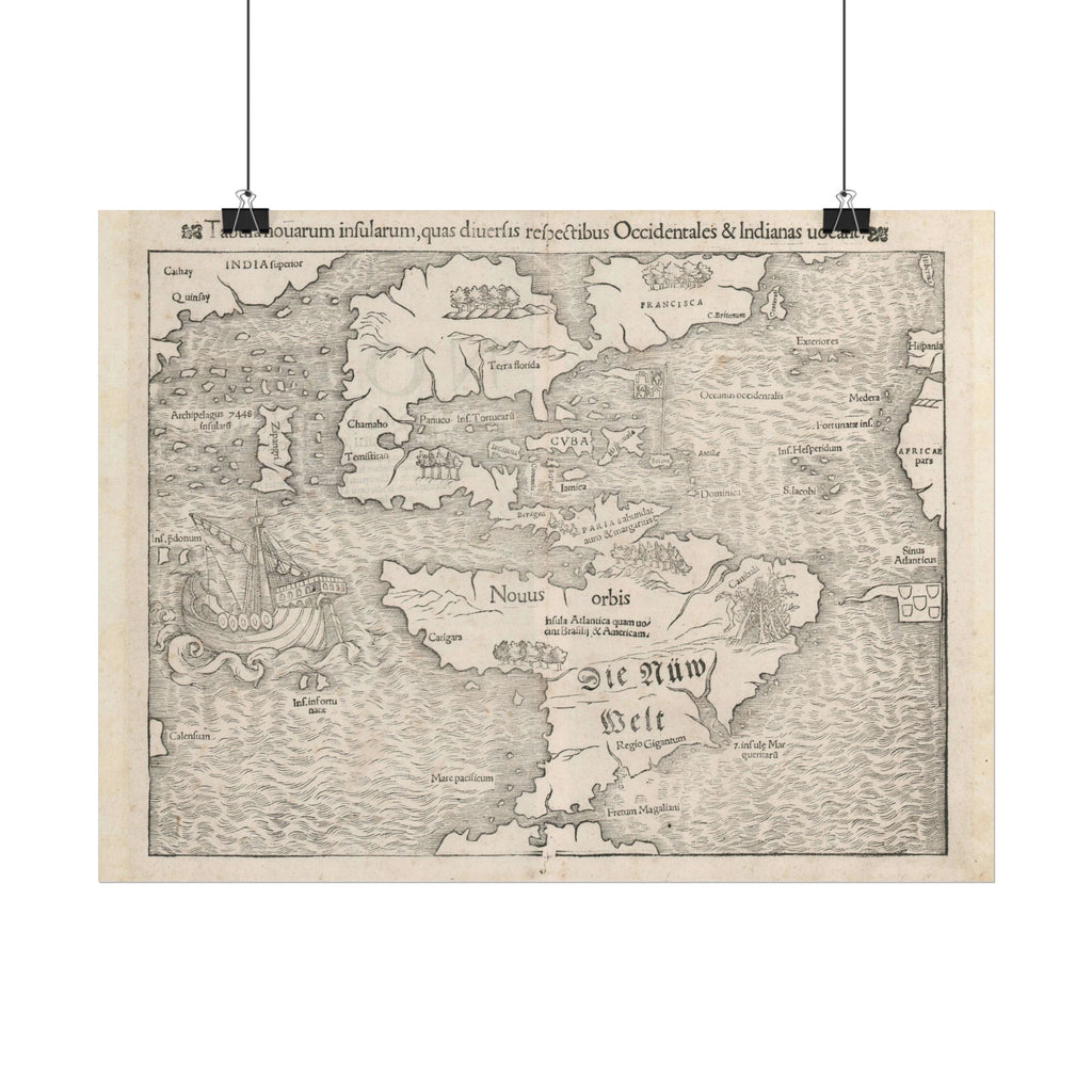 Americas Vintage Map (c. 1552) Rolled Poster | Antique Map Wall Art