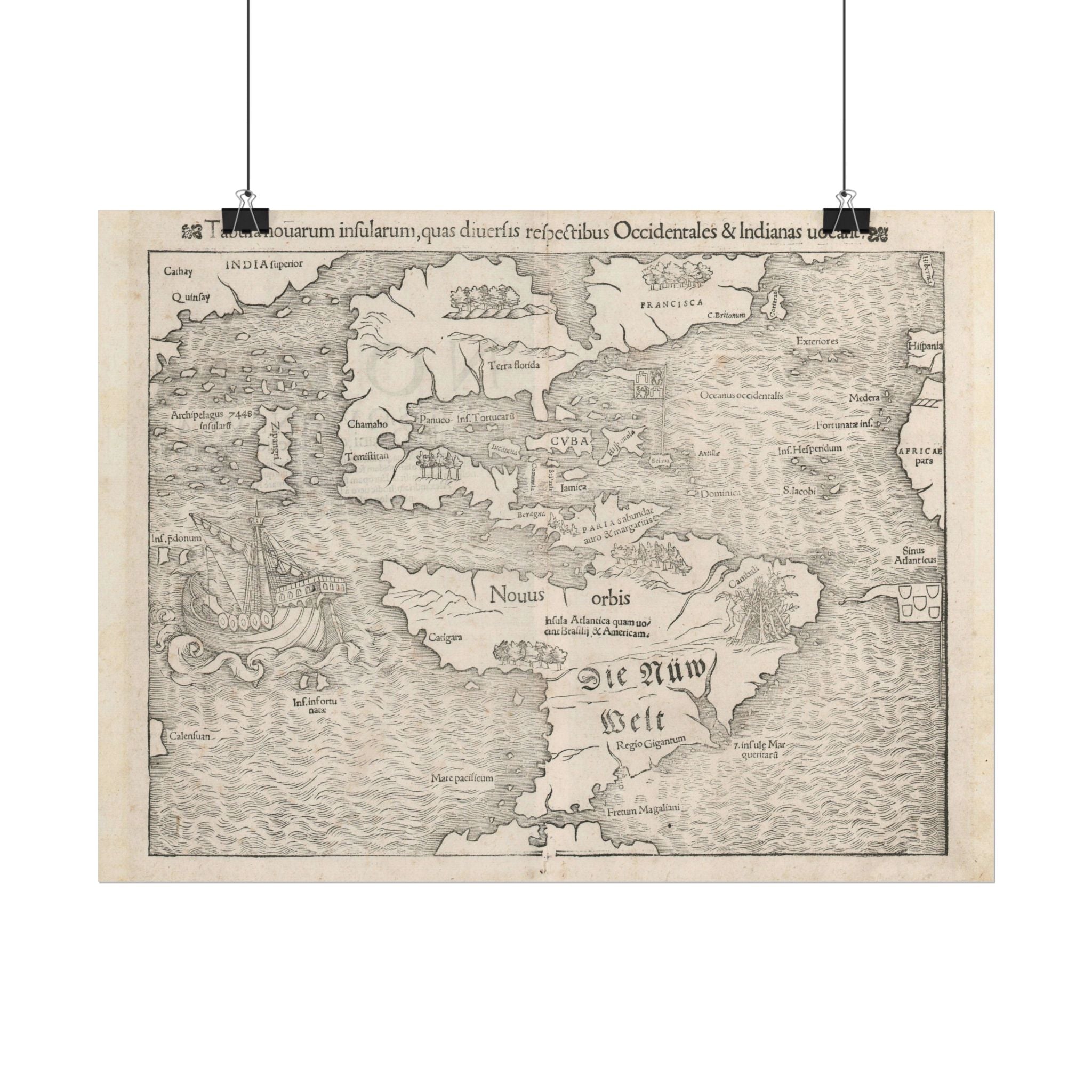 Americas Vintage Map (c. 1552) Rolled Poster | Antique Map Wall Art