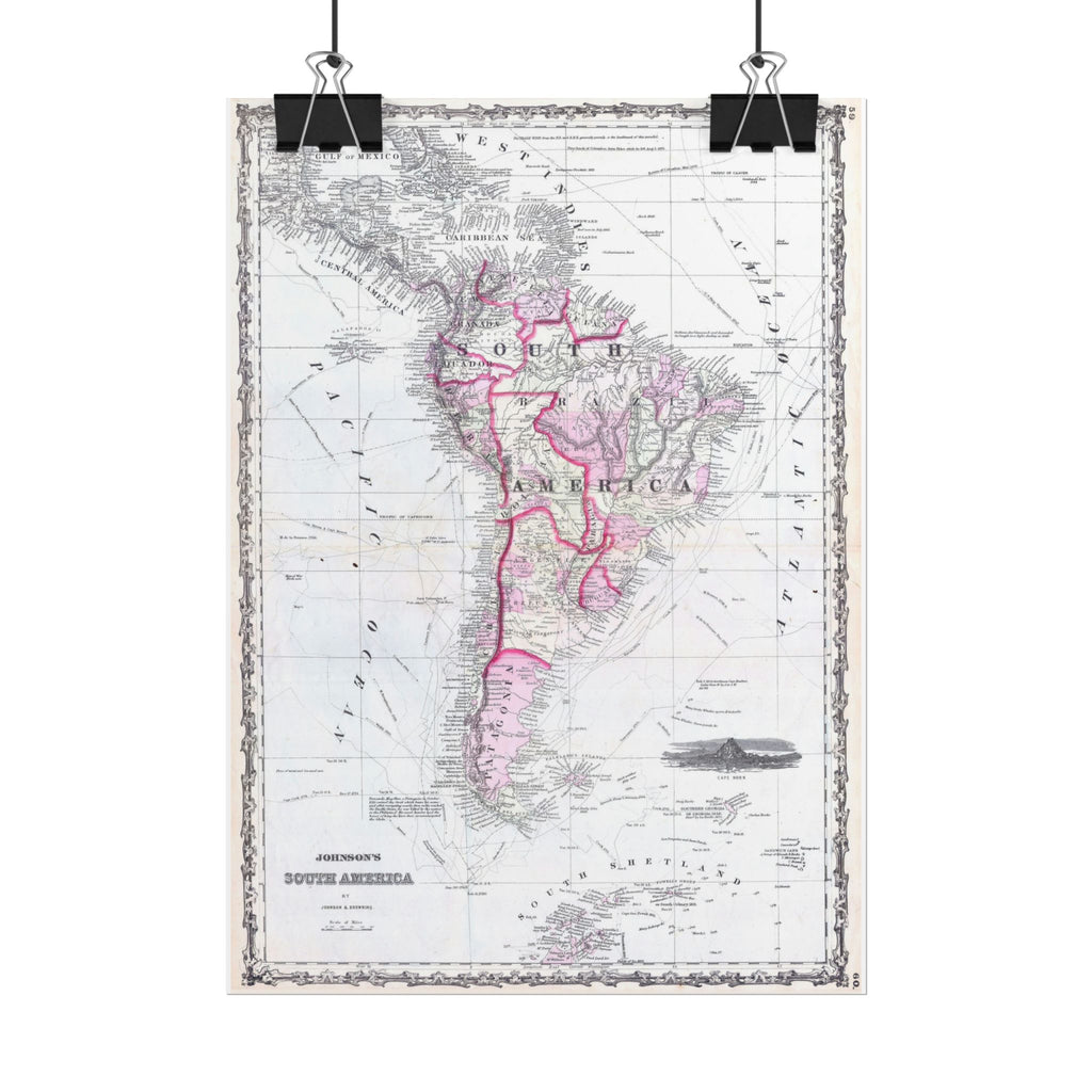 South America Antique Map (c. 1862) Rolled Poster | Vintage Map Wall Art