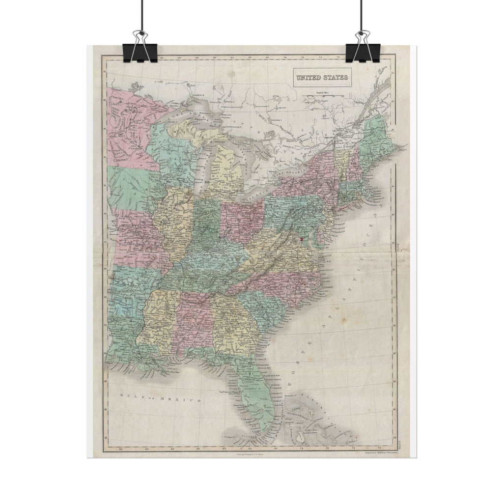 United States of America Historic Map (c. 1851) Rolled Poster | Vintage Map Wall Art