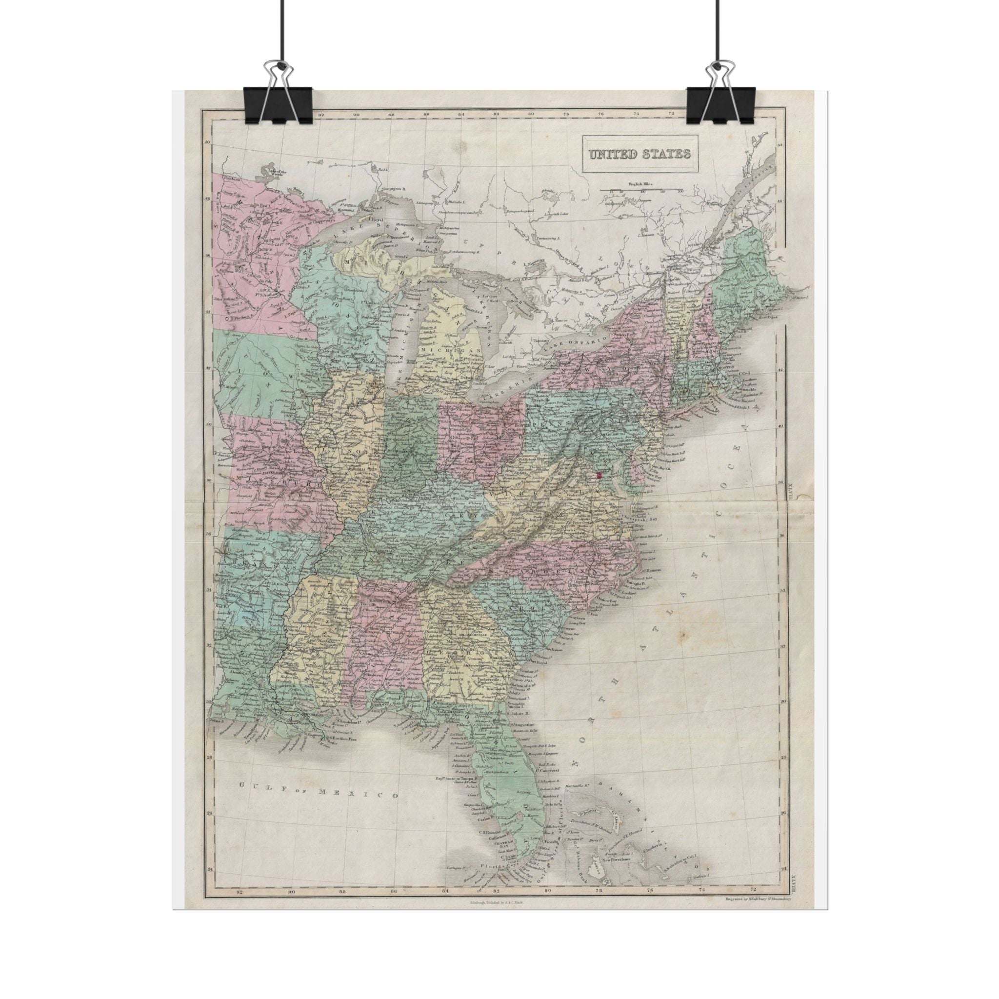United States of America Historic Map (c. 1851) Rolled Poster | Vintage Map Wall Art