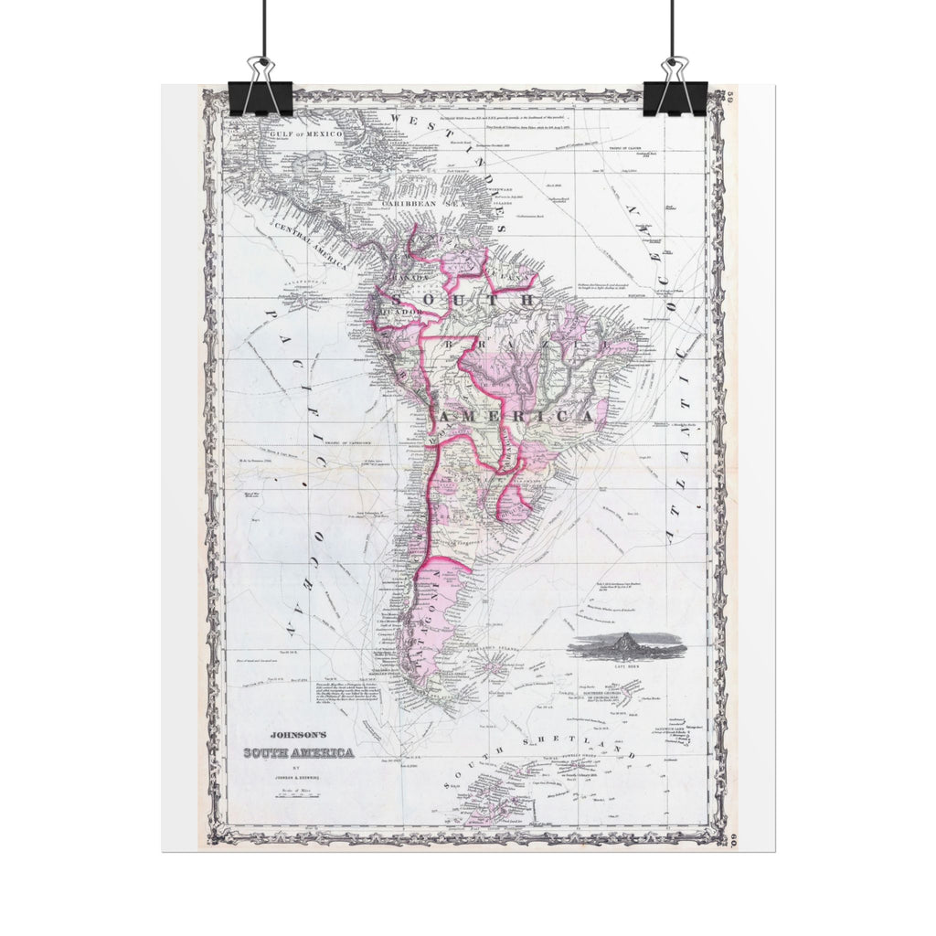 South America Antique Map (c. 1862) Rolled Poster | Vintage Map Wall Art