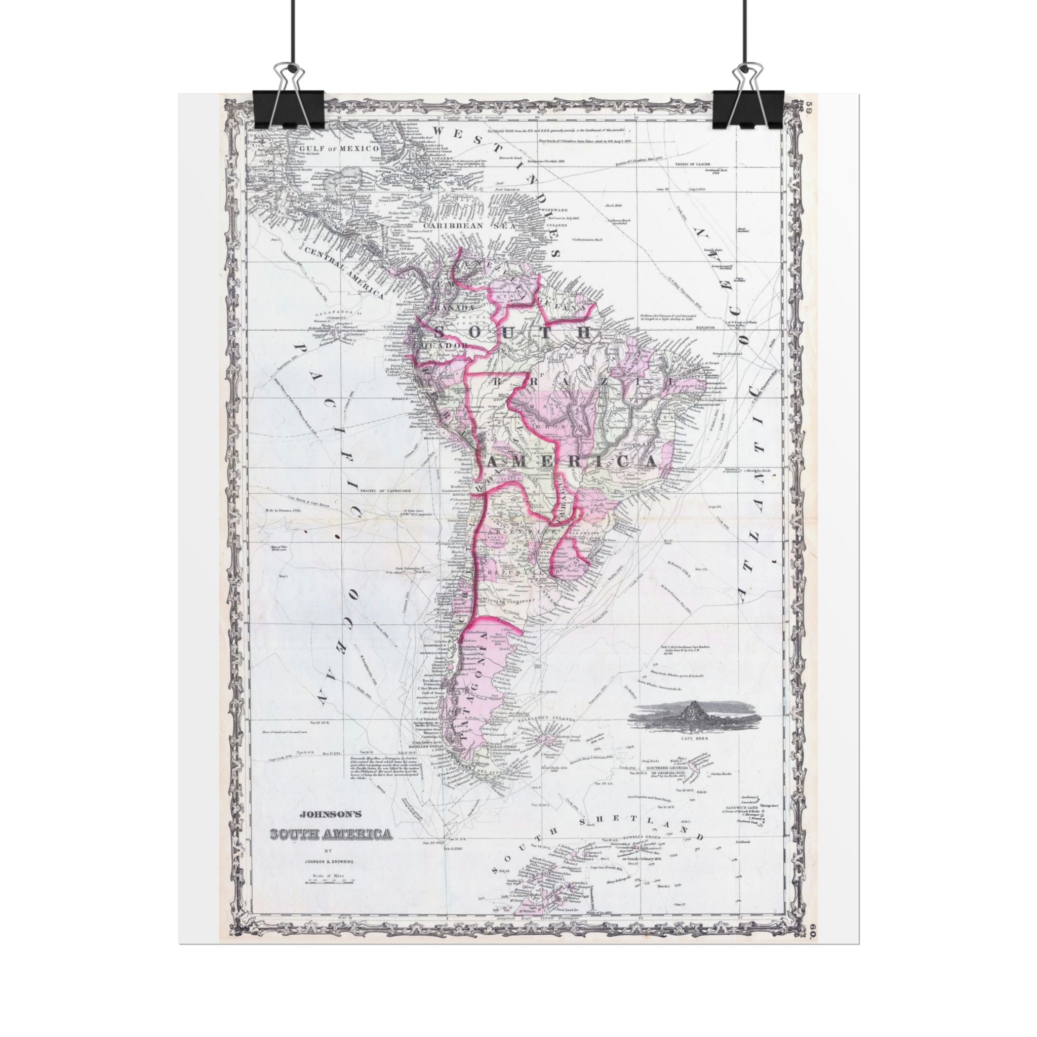 South America Antique Map (c. 1862) Rolled Poster | Vintage Map Wall Art