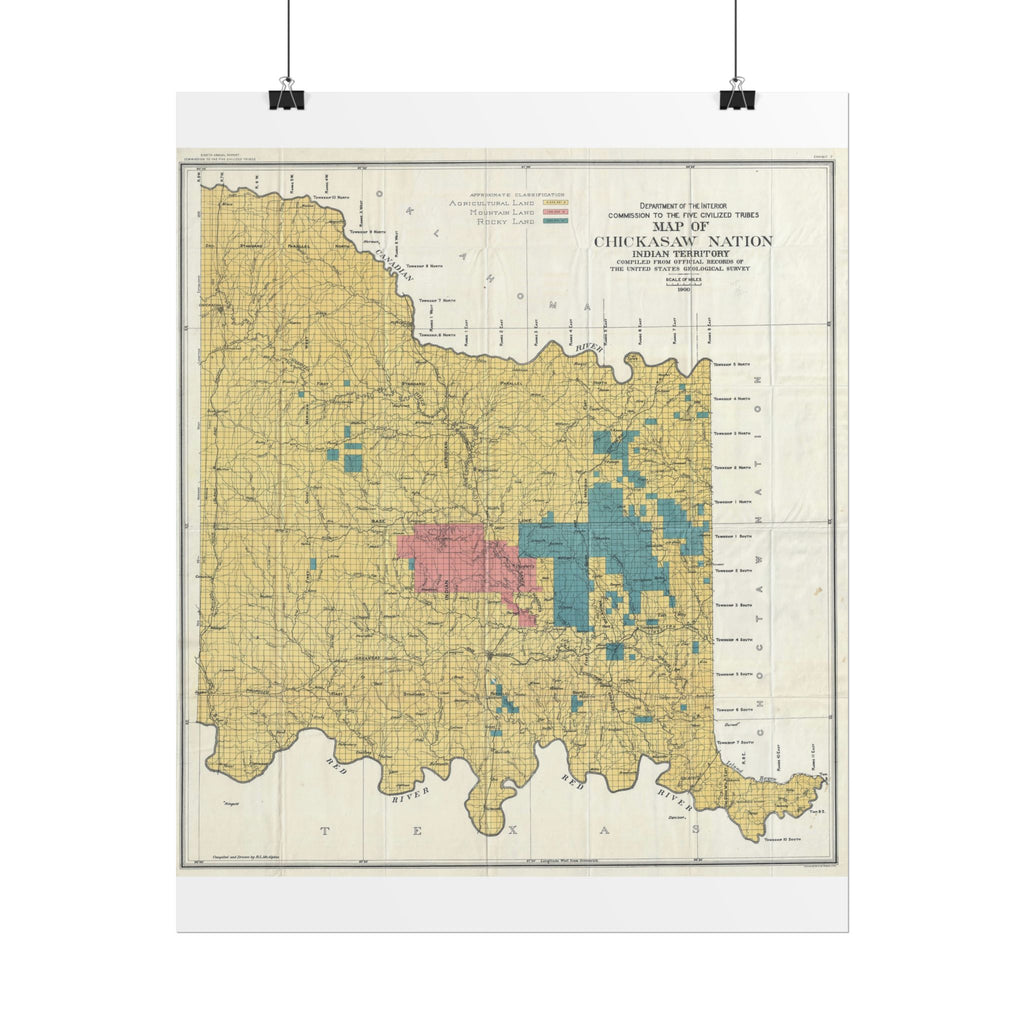 Chickasaw Nation, Oklahoma (c. 1900) Historic Map Rolled Poster | Vintage Map Wall Art