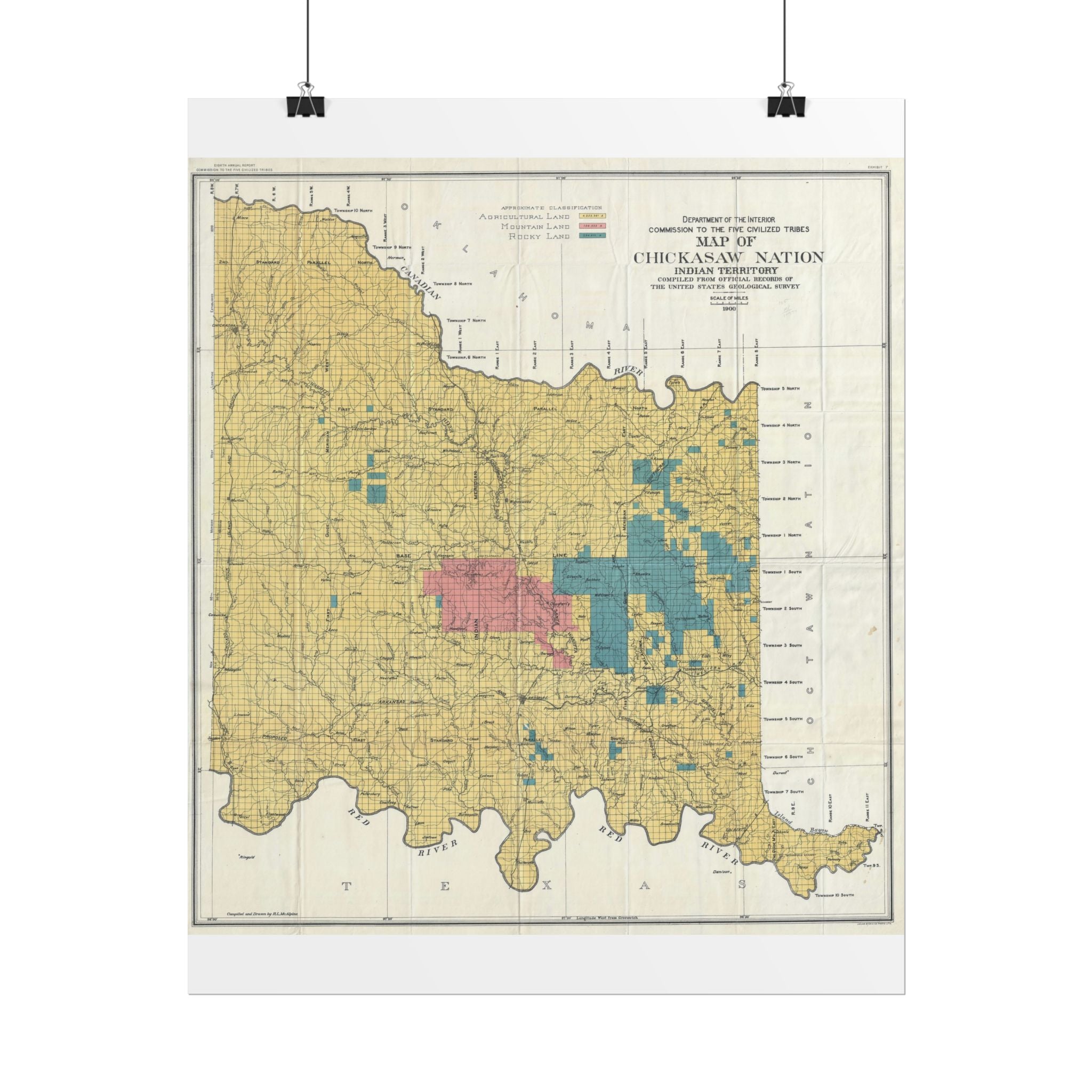 Chickasaw Nation, Oklahoma (c. 1900) Historic Map Rolled Poster | Vintage Map Wall Art