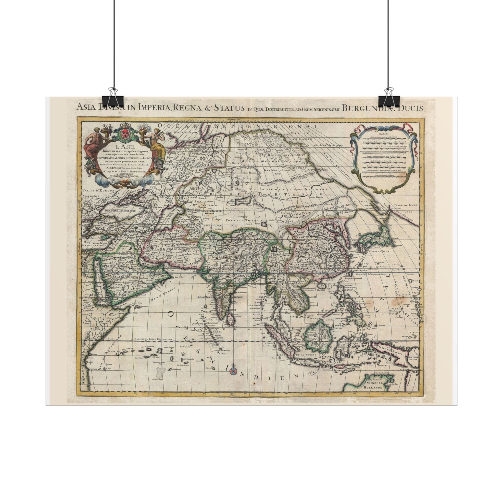Asia and Grande Tartarie Historic World Map (c. 1730) Rolled Poster | Antique State Map Wall Art