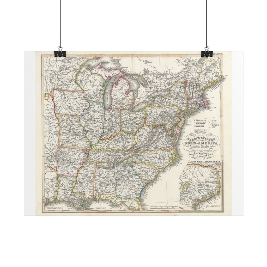United States of America Historic Map (c. 1851) Rolled Poster | Vintage Map Wall Art