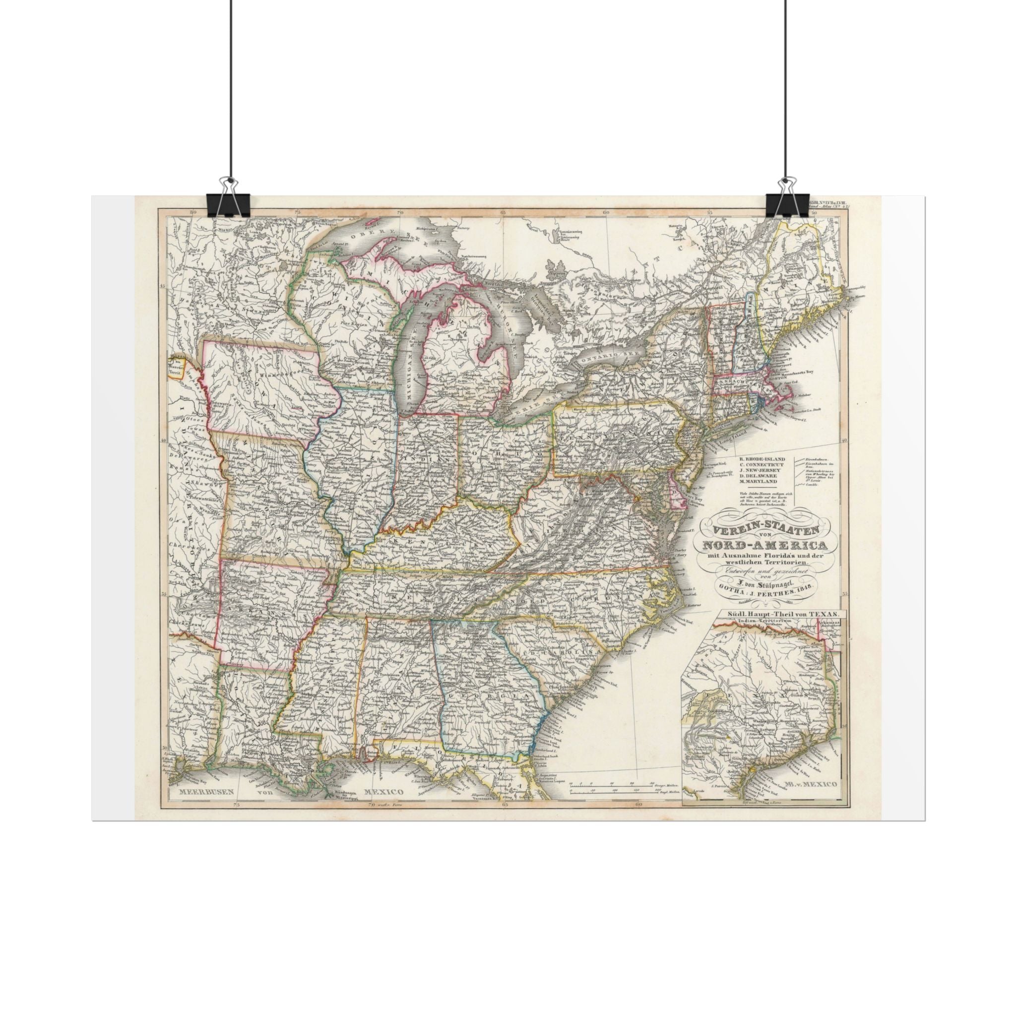 United States of America Historic Map (c. 1851) Rolled Poster | Vintage Map Wall Art