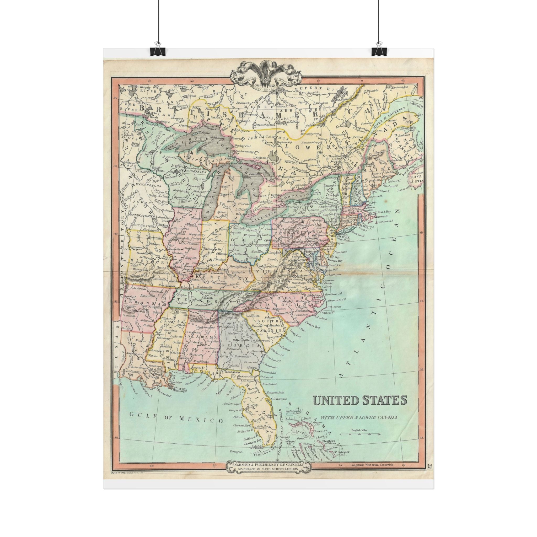 United States of America Historic Map (c. 1850) Rolled Poster | Vintage Map Wall Art