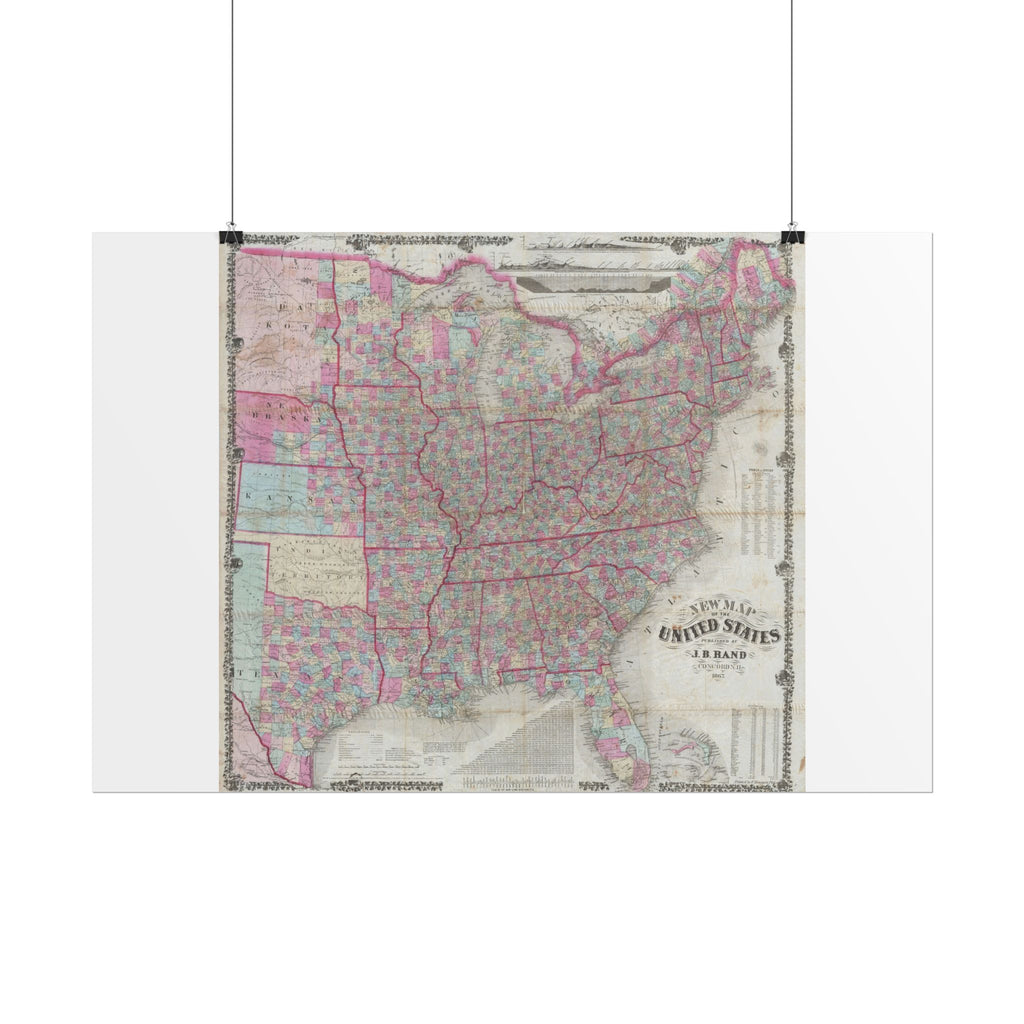 United States of America Historic Map (c. 1867) Rolled Poster | Vintage Map Wall Art
