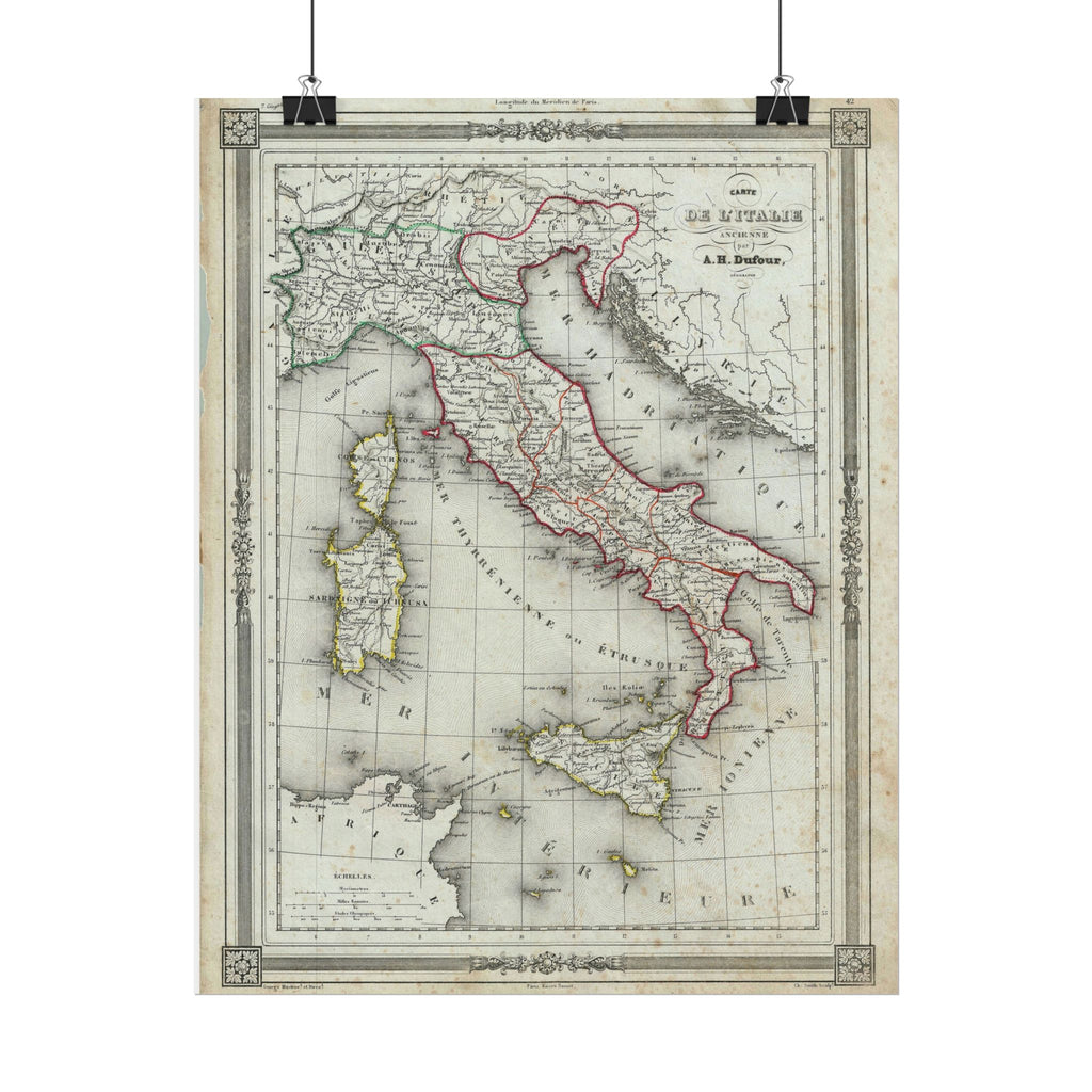 Italy Historic Map (c.1852) Rolled Poster | Vintage Map Wall Art