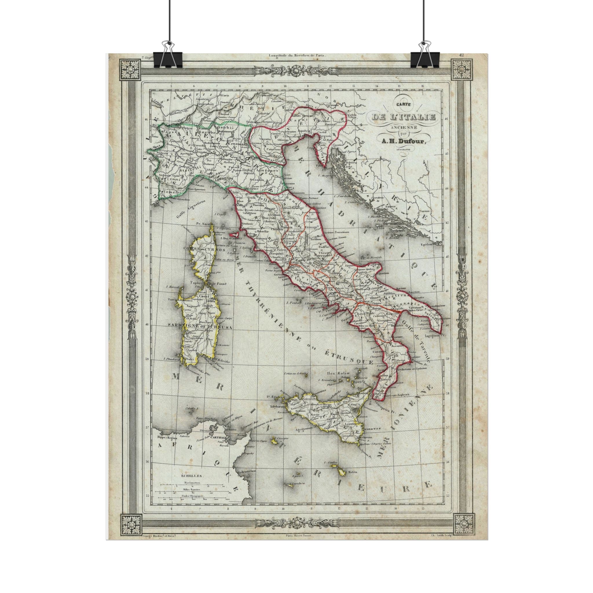 Italy Historic Map (c.1852) Rolled Poster | Vintage Map Wall Art