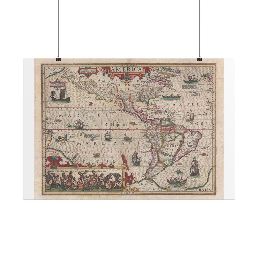Americas Antique Map (c. 1606) Rolled Poster | Vintage Map Wall Art
