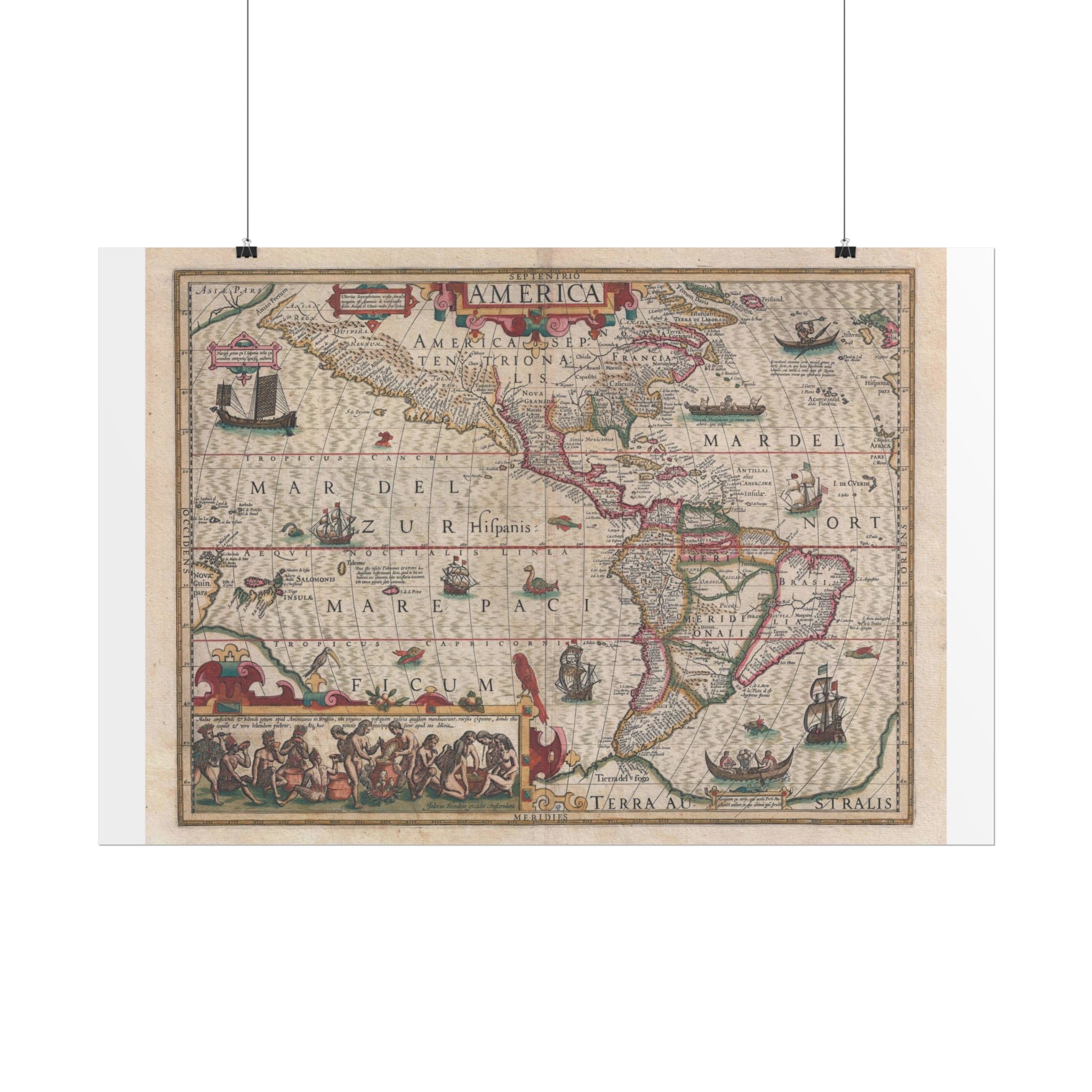 Americas Antique Map (c. 1606) Rolled Poster | Vintage Map Wall Art