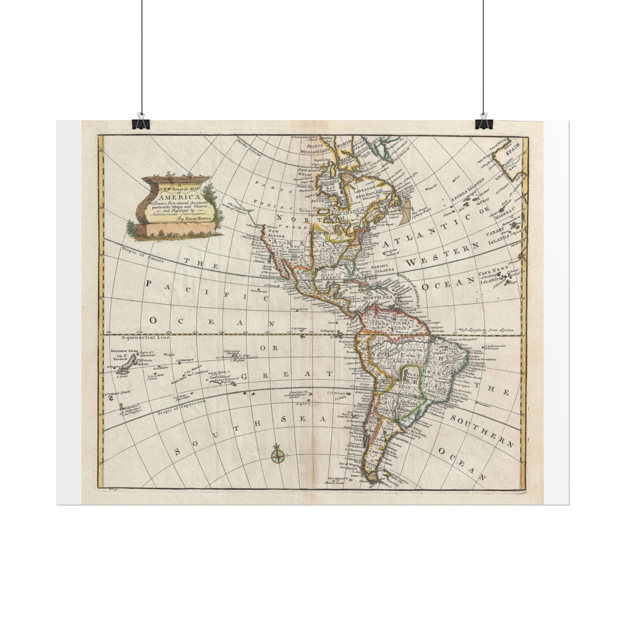 North America & South America Historic World Map (c. 1747) Rolled Poster | Vintage Map Wall Art