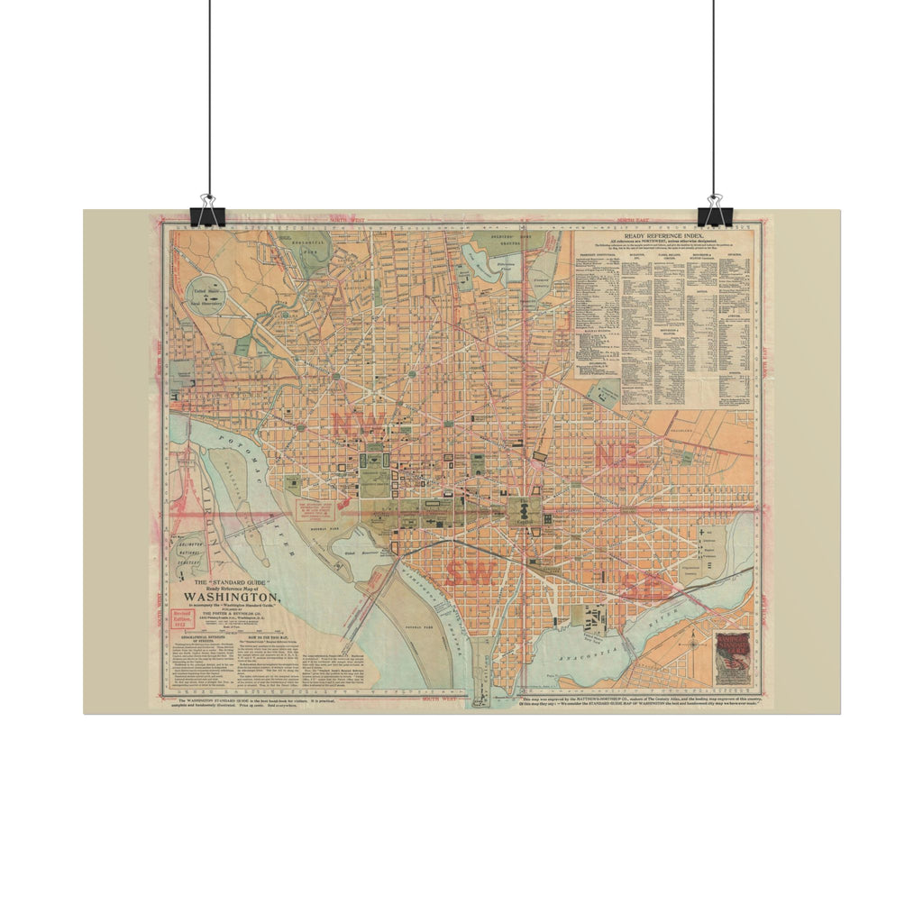 Washington DC (c. 1912) Historic City Map Rolled Poster | Vintage Map Wall Art