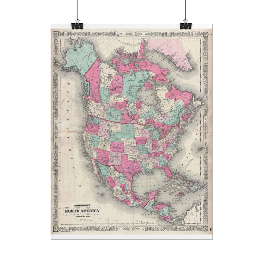 North America Antique Map (c. 1864) Rolled Poster | Vintage Style Wall Art