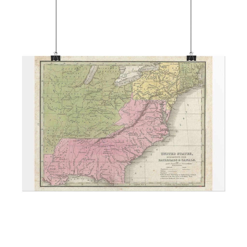 United States of America Historic Railroad Map (c. 1835) Rolled Poster | Vintage Map Wall Art