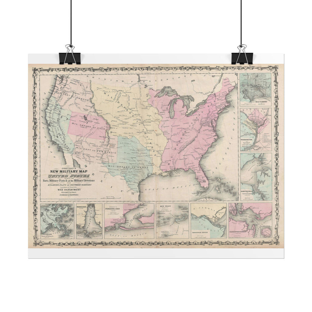 United States of America Historic Military Map (c. 1861) Rolled Poster | Vintage Map Wall Art