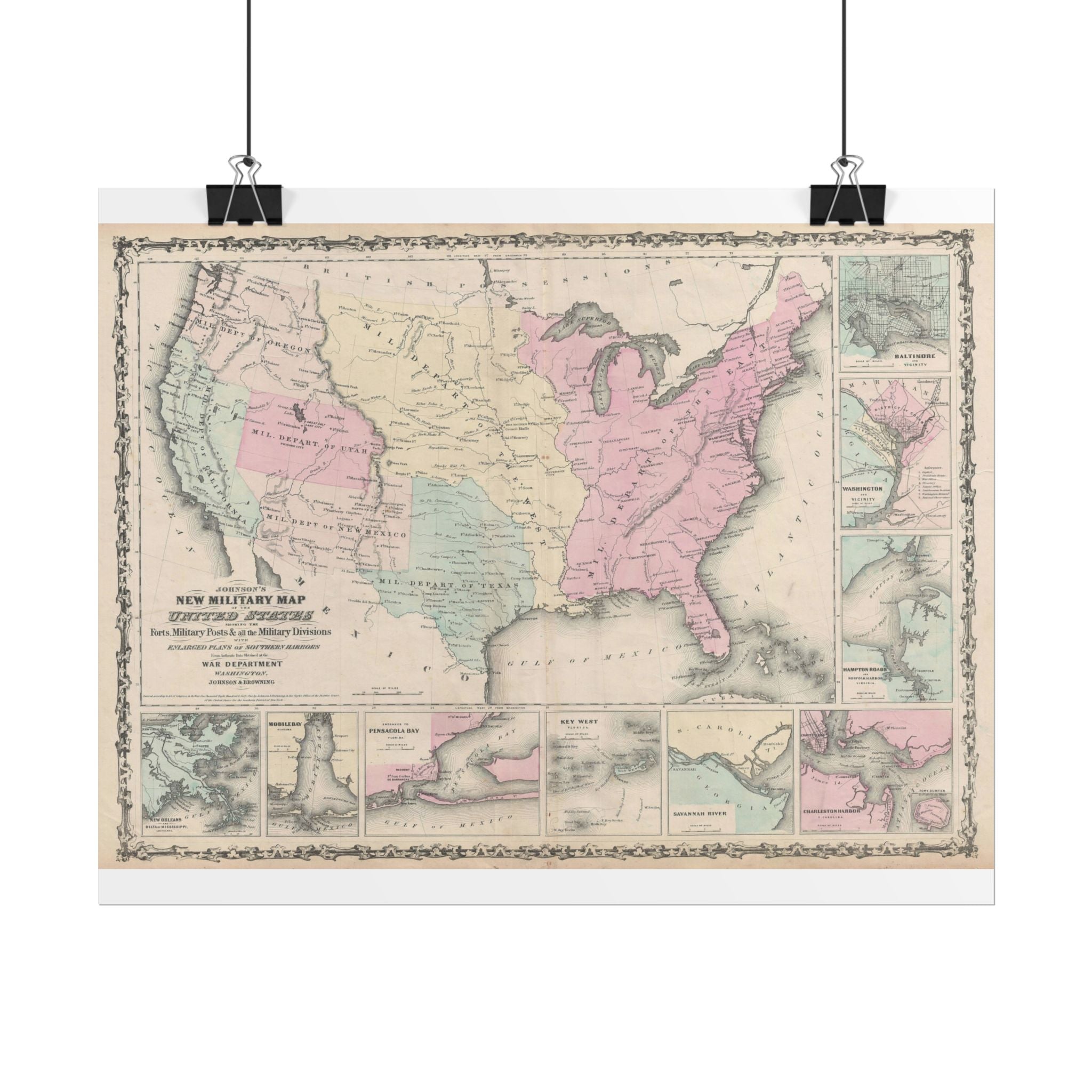 United States of America Historic Military Map (c. 1861) Rolled Poster | Vintage Map Wall Art