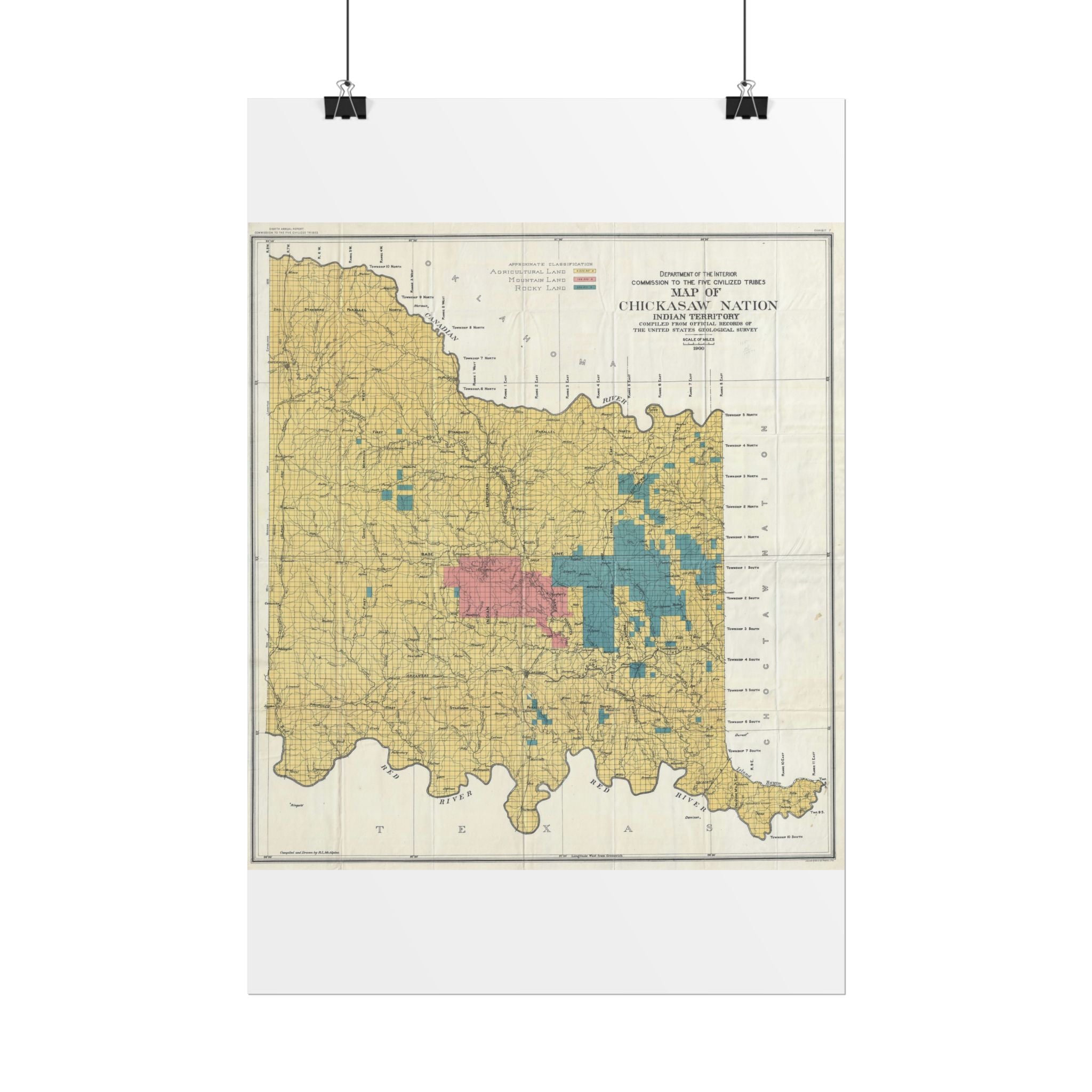 Chickasaw Nation, Oklahoma (c. 1900) Historic Map Rolled Poster | Vintage Map Wall Art