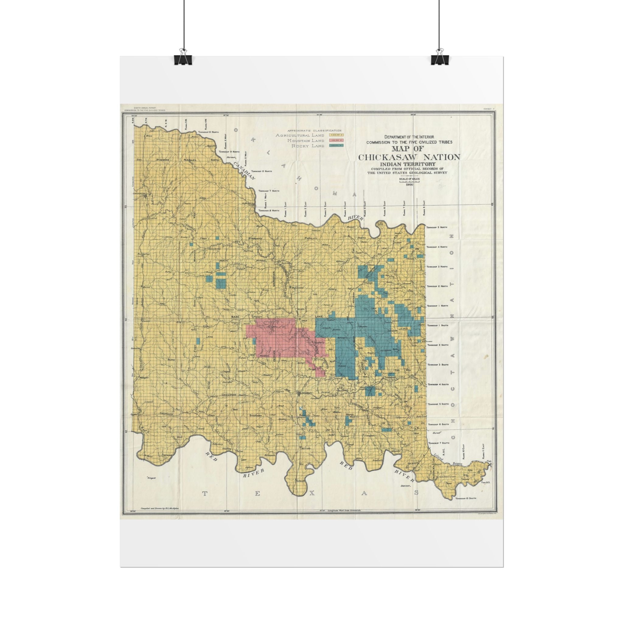 Chickasaw Nation, Oklahoma (c. 1900) Historic Map Rolled Poster | Vintage Map Wall Art
