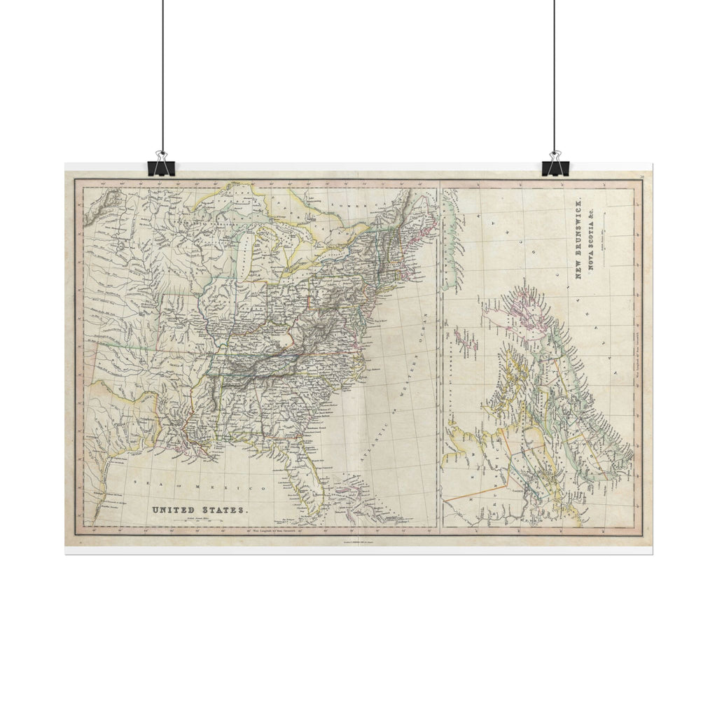 United States of America Historic Map (c. 1830) Rolled Poster | Vintage Map Wall Art