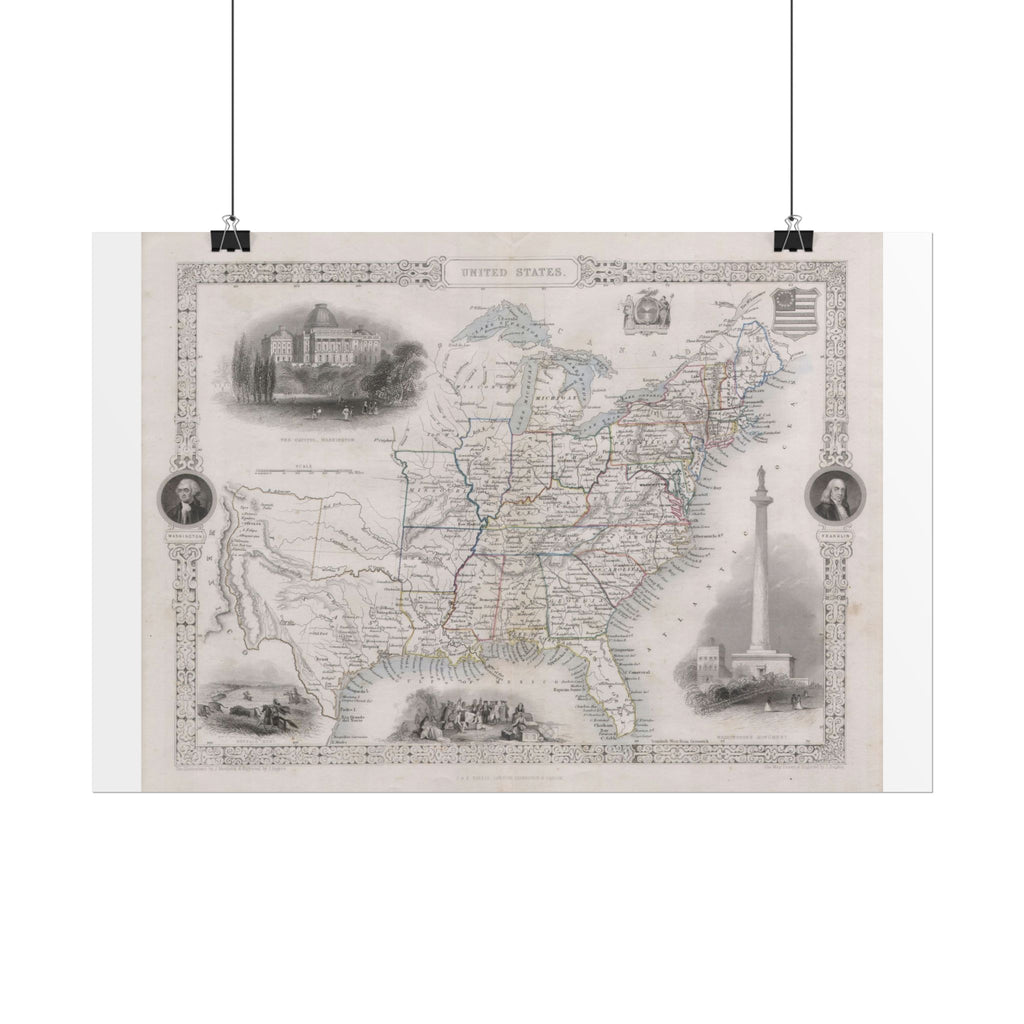 United States of America Historic Map (c. 1850) Rolled Poster | Vintage Map Wall Art